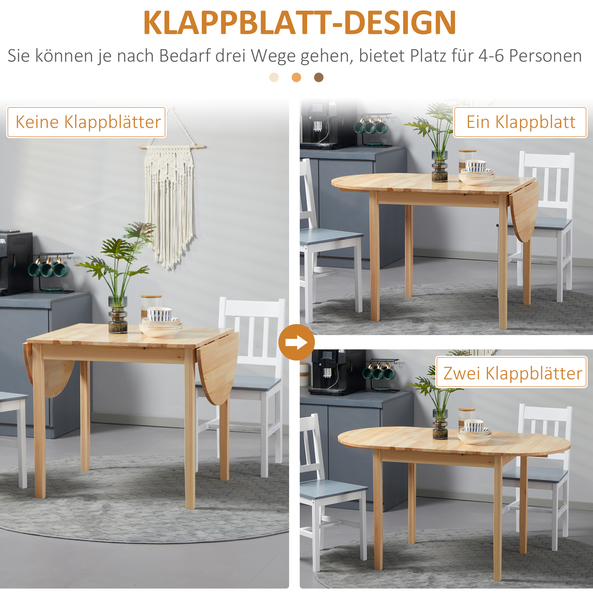 HOMCOM Opklapbare Houten Eettafel Keukentafel voor 6 Personen met Drop-Leaf-Design 140 x 70 x 75 cm Natuurhout