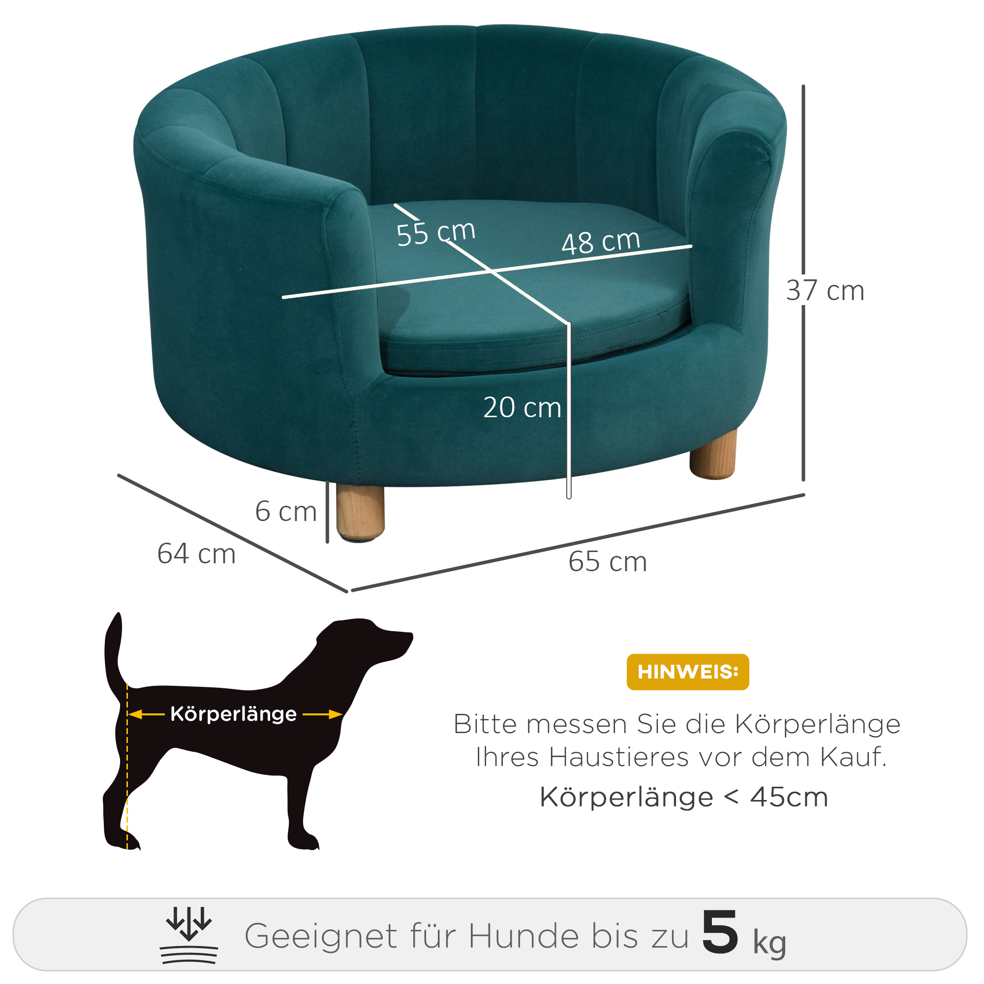 PawHut Hondenbank met zachte bekleding rond hondenbed hondenbank met houten poten