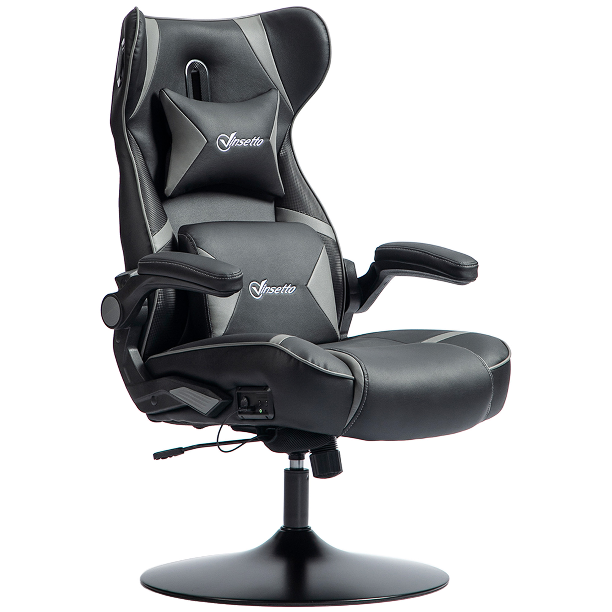 Vinsetto Gamingstoel met Schommelfunctie en Luidspreker, Lenden- en Neksteun, voor Speelkamer, Kunstleer, Grijs+Zwart