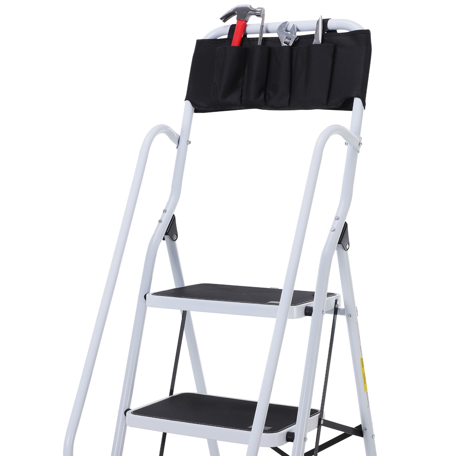 HOMCOM Opvouwbare huishoudtrap met gereedschapshouder, leuning, 50 x 83 x 155 cm, zwart + zilver