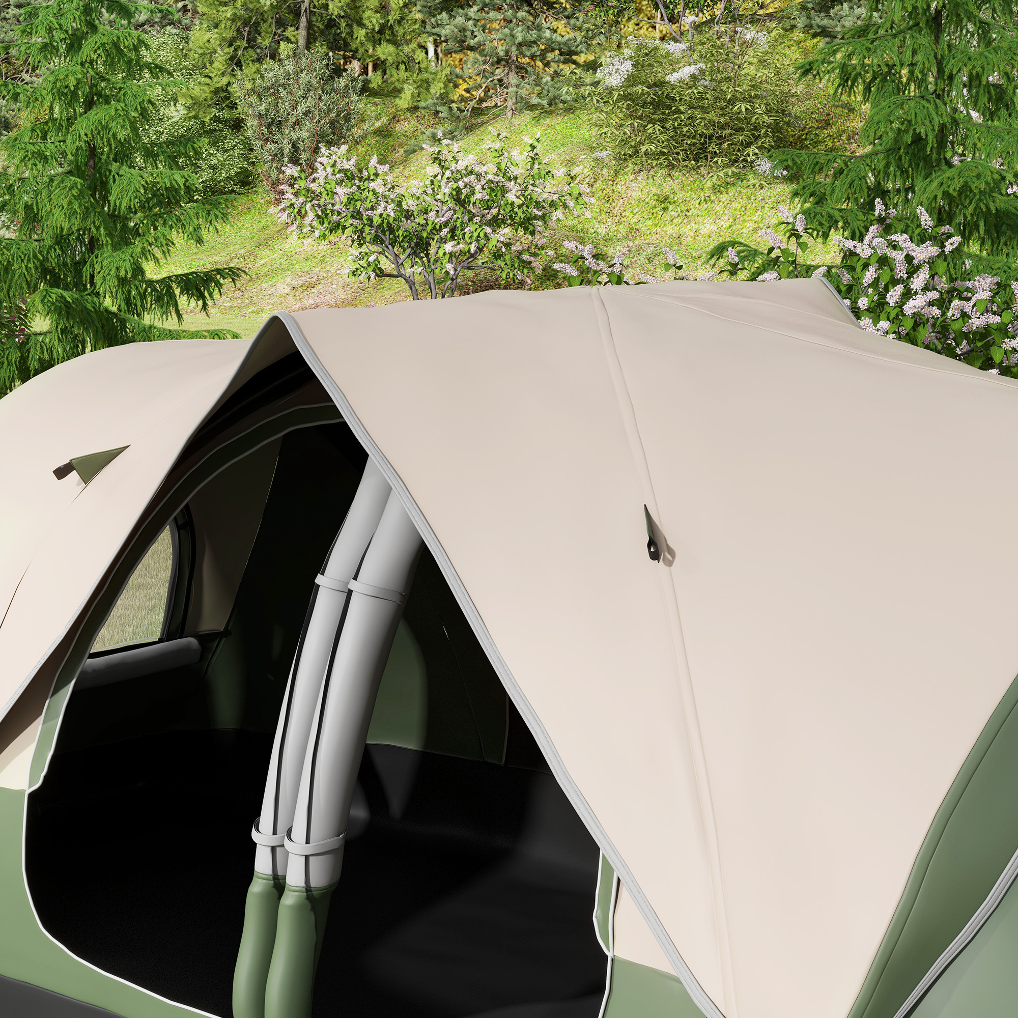 Outsunny Campingtent, 2 Ruimtes, Verwijderbare Scheidingswand, voor 6 Personen, Waterdicht, Donkergroen