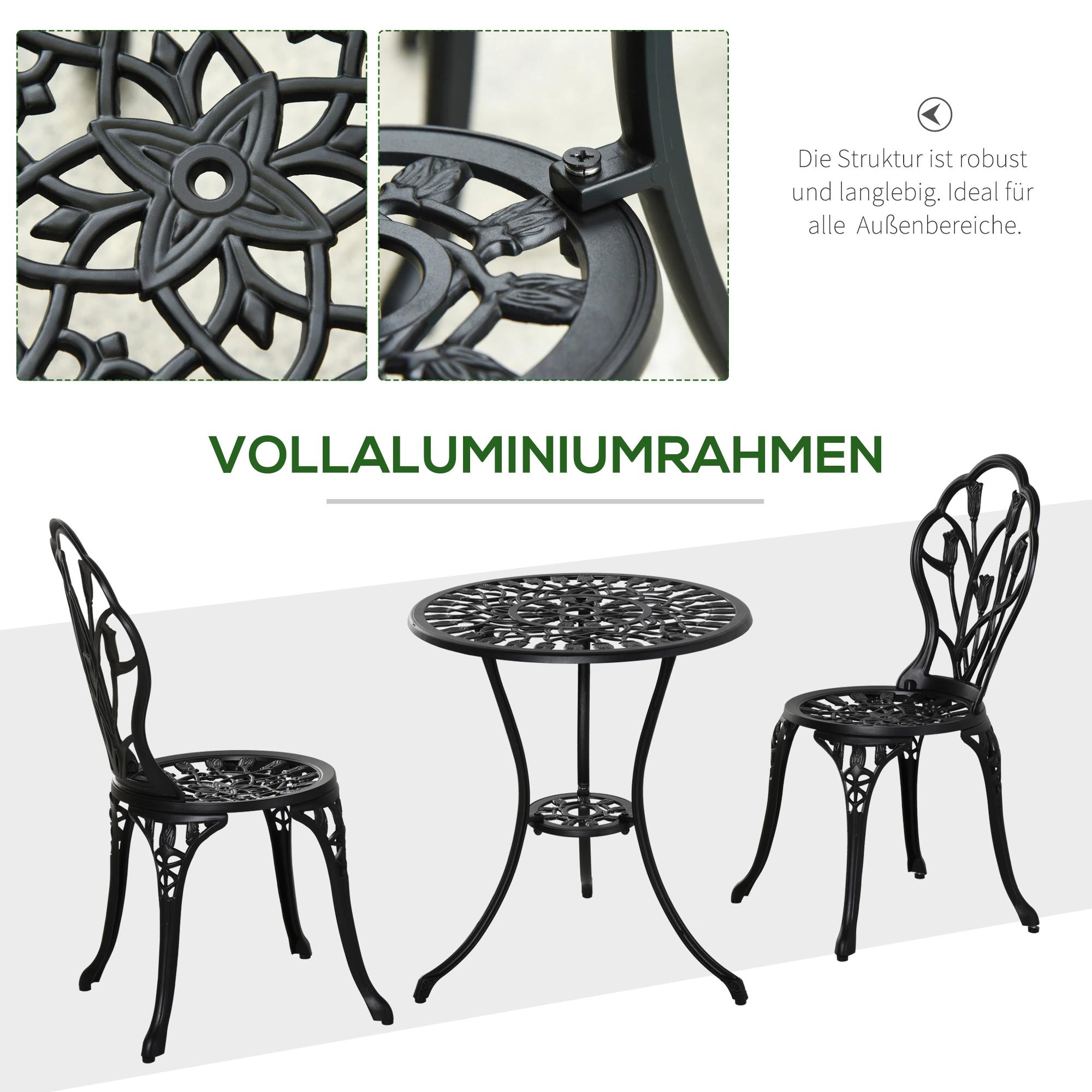 zitgroep 3-delige eetgroep tuinmeubelset 1 tafel + 2 stoelen aluminium zwart
