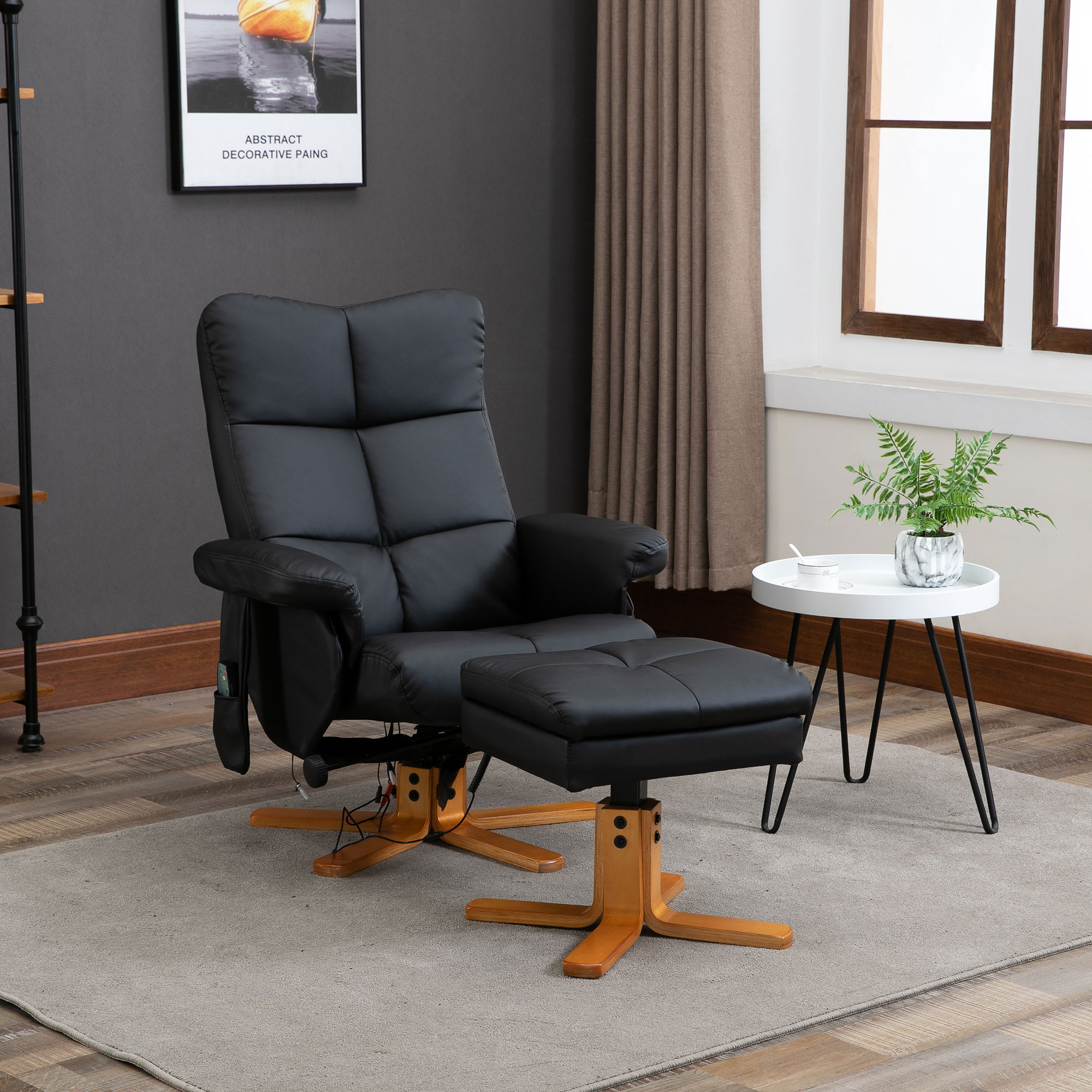 HOMCOM massagestoel met voetenbank relaxstoel kantelbaar tot 145° kunstleer zwart 80 x 86 x 99 cm
