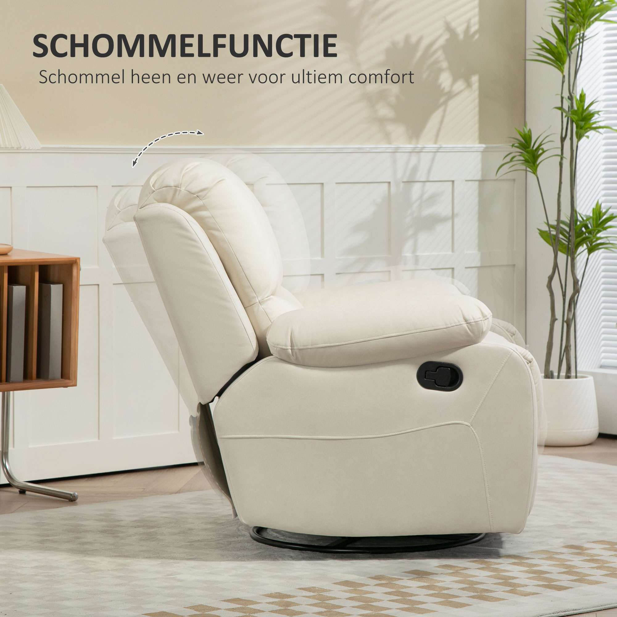 HOMCOM Relaxstoel, verstelbare leuning & voetsteun, draaibaar, tot 150 kg, stalen frame, 93x100x98cm, Crèmewit