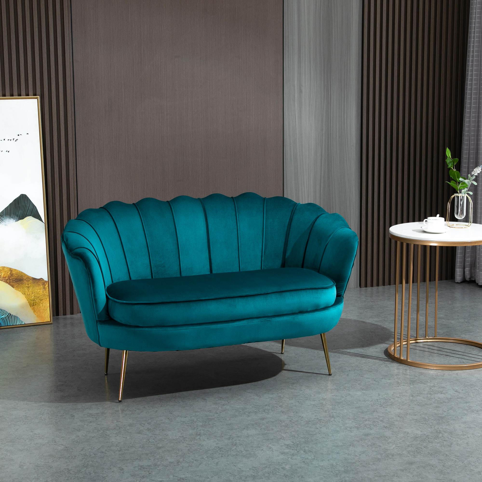 HOMCOM Tweezitsbank, Sofa, Gepolsterde Bank, Samtlook, Dubbelzitbank, tot 150 kg belastbaar, 130 x 77 x 77 cm, Donkergroen