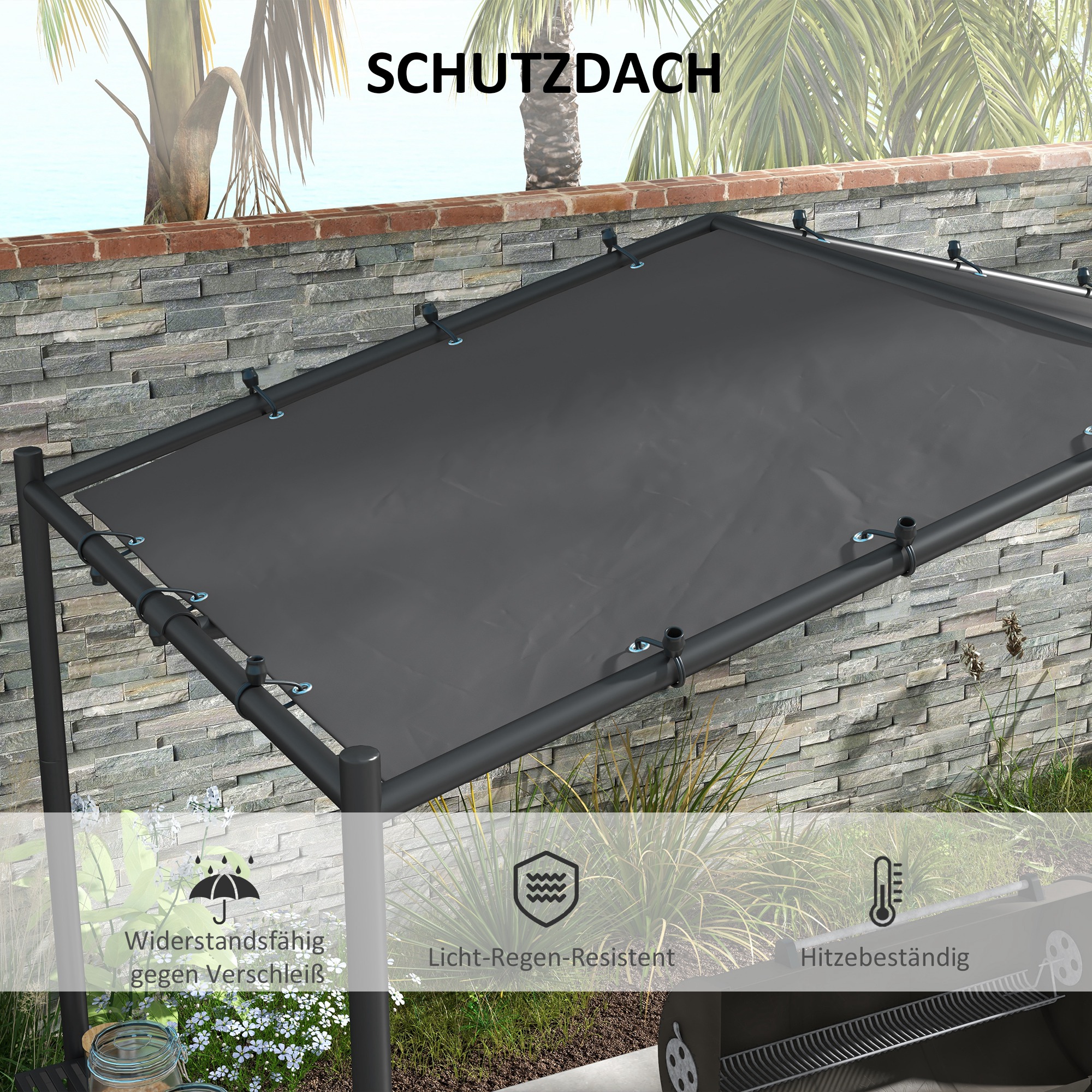 Outsunny Grilltent Grilldak, weerbestendig, inclusief zijvakken, 277 x 149 x 230 cm, Donkergrijs