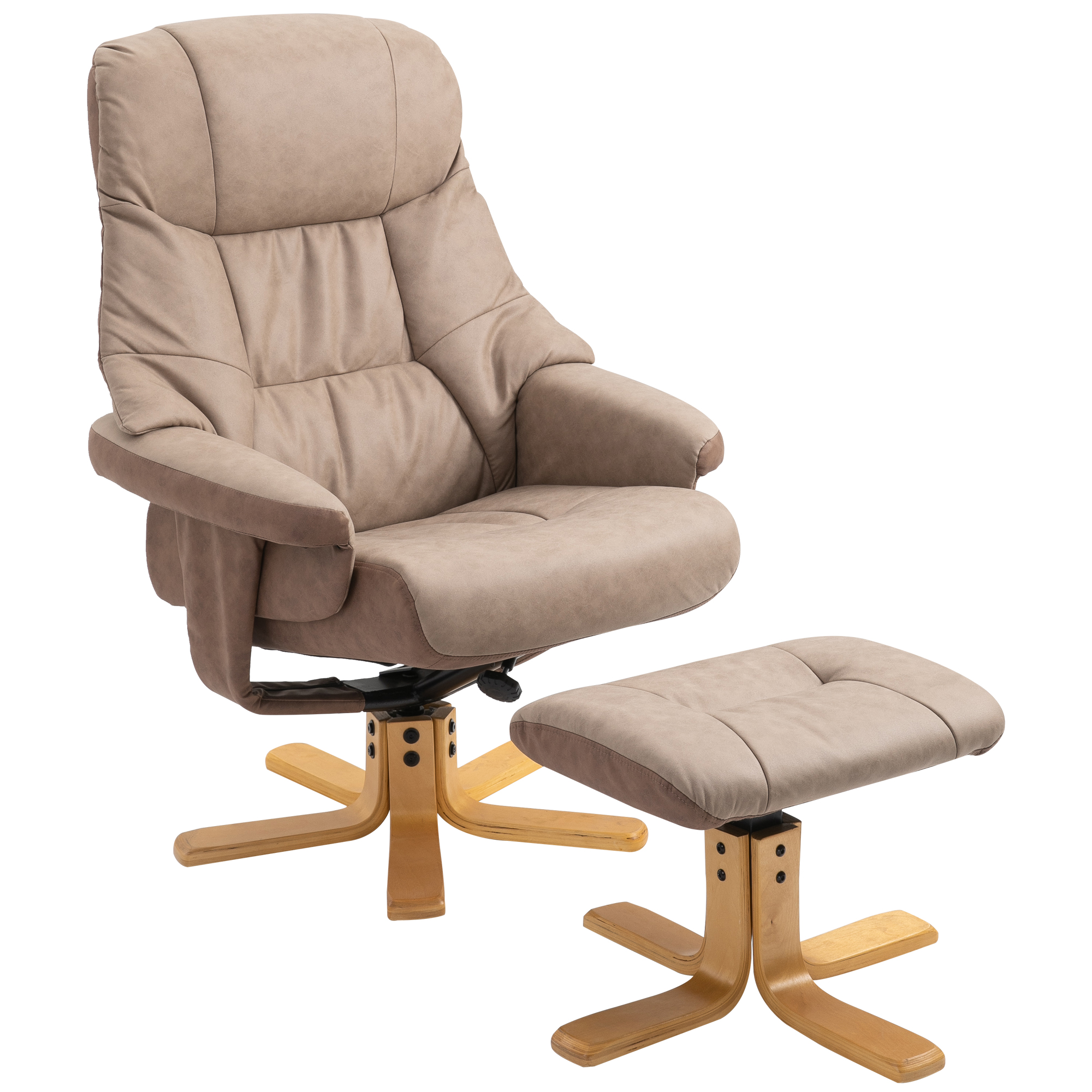 HOMCOM Relaxstoel met voetenbank, 360° draaibaar, 135° kantelbaar, ademende bekleding, 78 x 82,5 x 109 cm, bruin