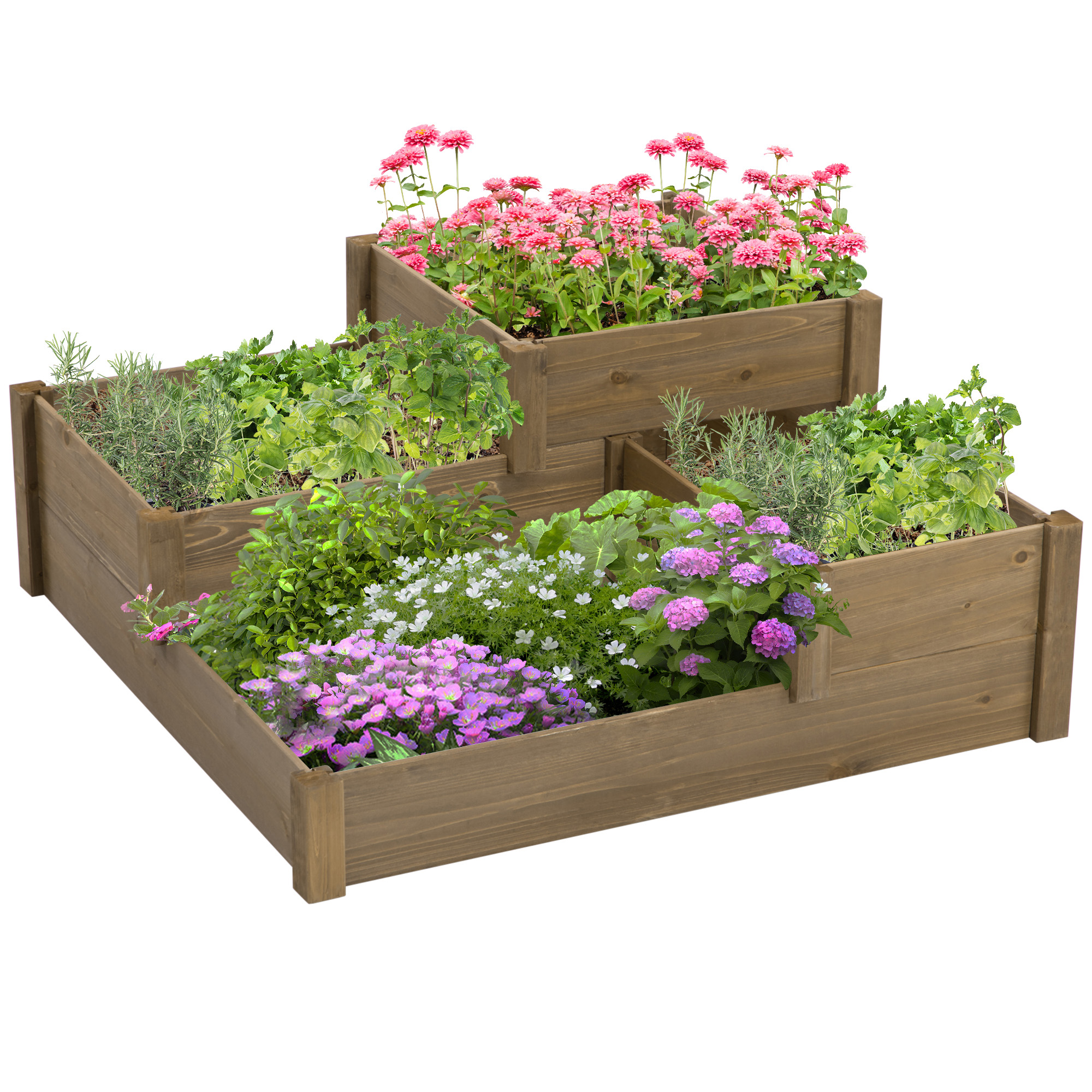 Outsunny bloembak met verhoogd groentebed met 3 treden voor terras en balkon