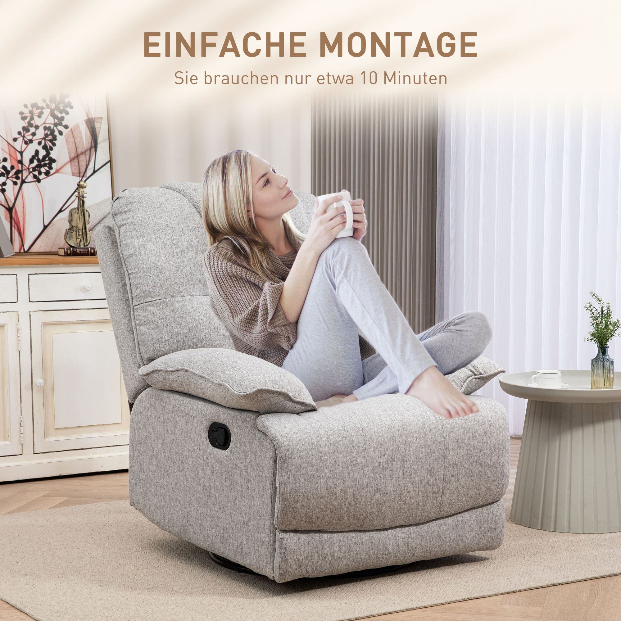 HOMCOM Comfortabele Relaxstoel, Kantelbaar, 89x101x105 cm, Grijs