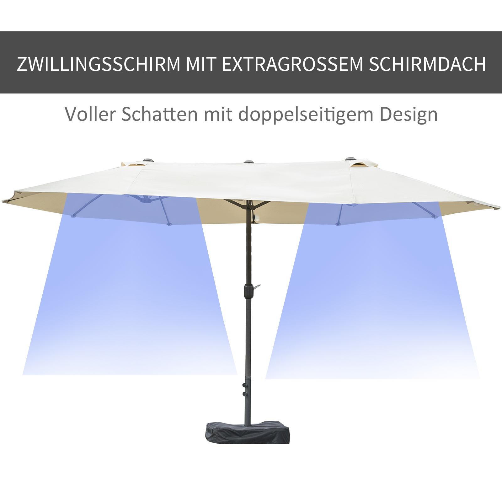Outsunny dubbele parasol met paraplubak, crèmewit, 4,6 x 2,7 cm