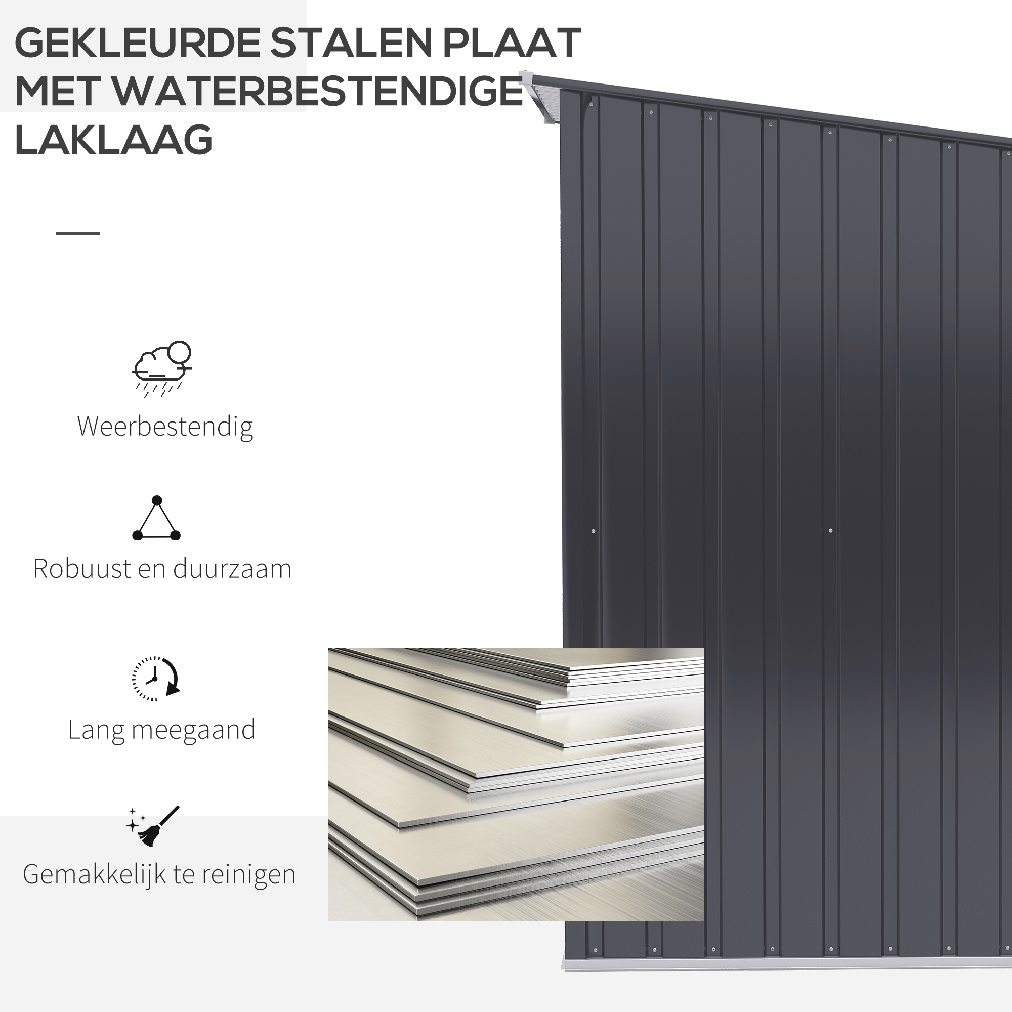 Outsunny Tuinhuis Metaal, Roestvrij en Condensatie Bestrijding voor Huis,100x103x160 cm, Donkergrijs