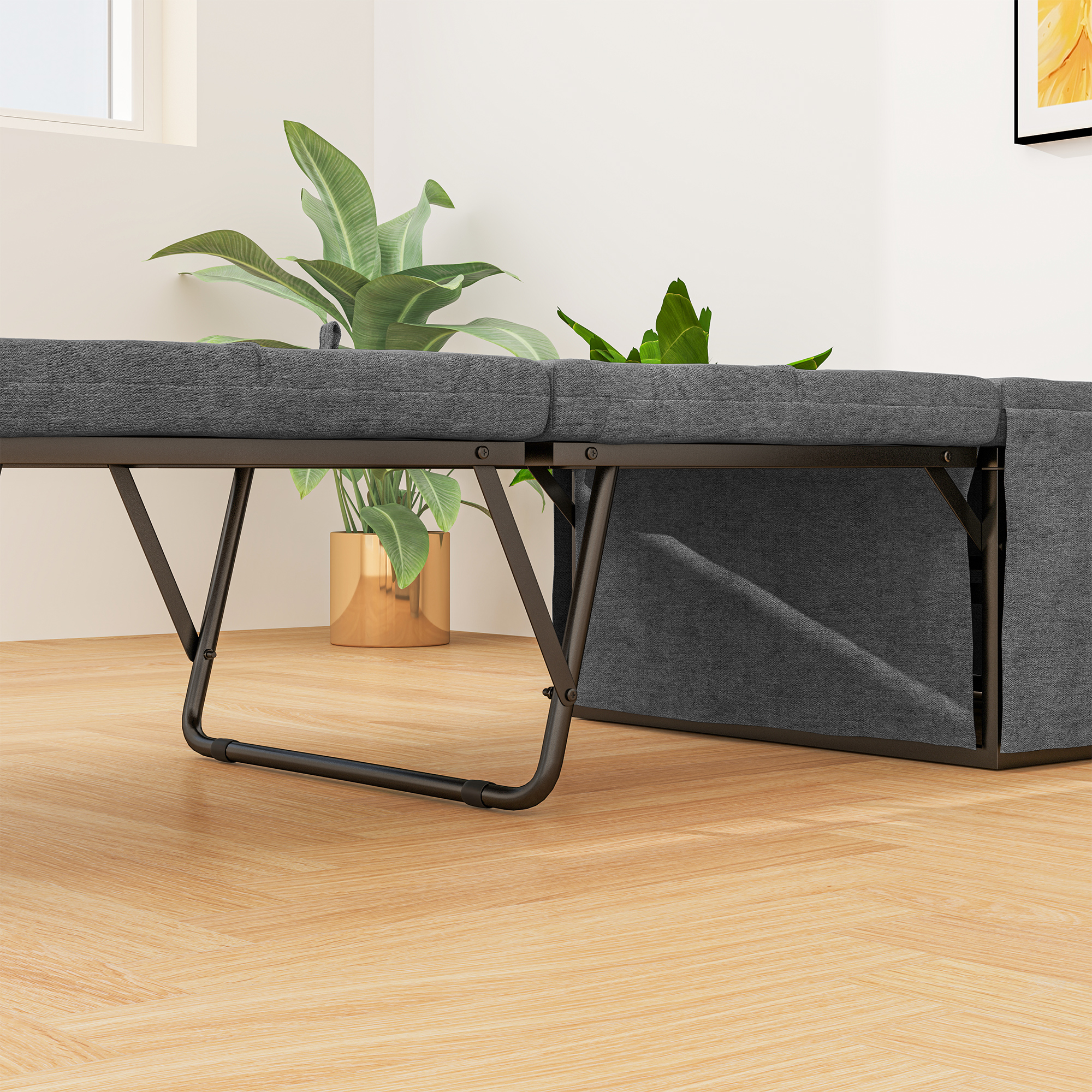 HOMCOM Opklapbaar Bed, met Matras en Stofhoes, 190 x 69 x 38,5 cm, Grijs
