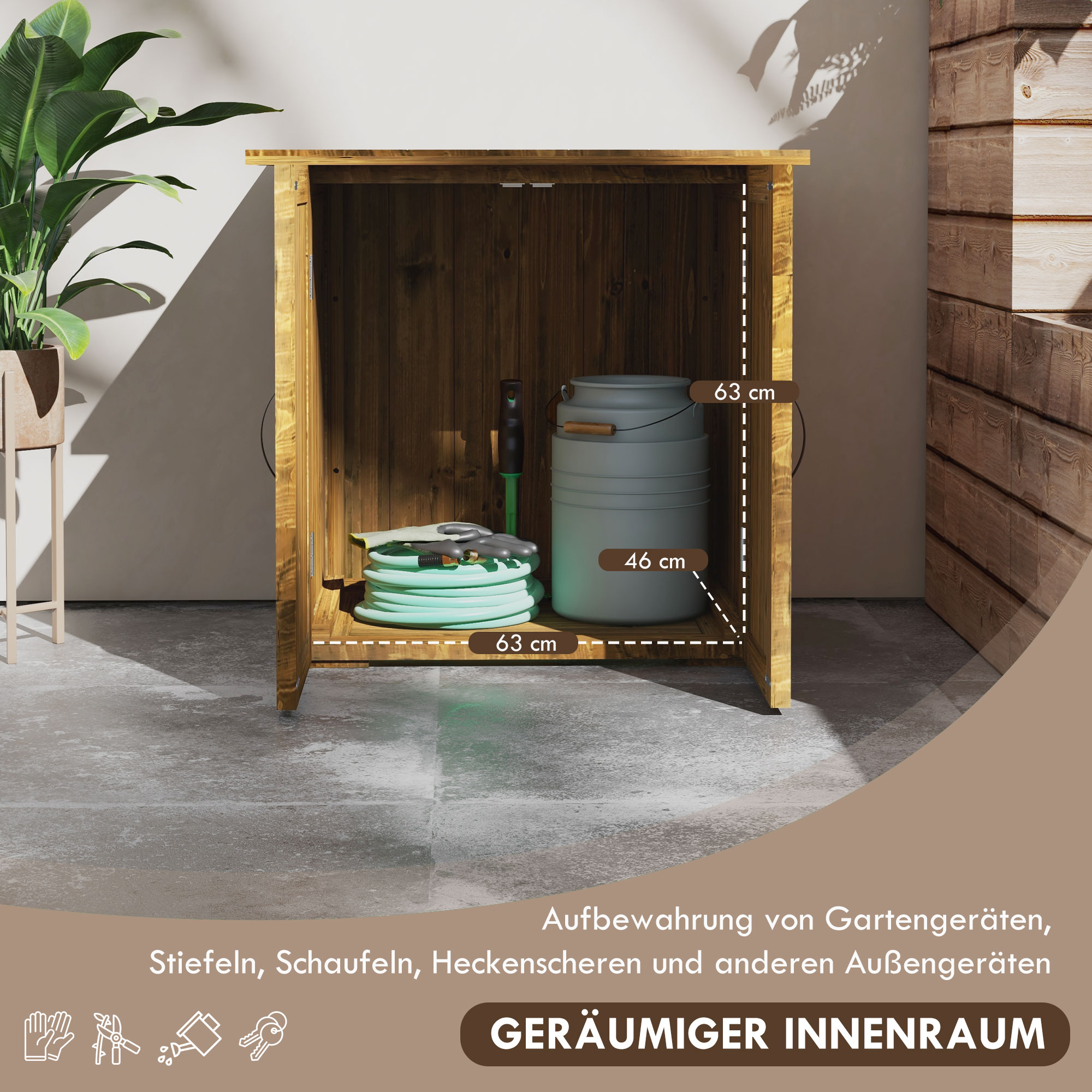 Outsunny Tuinhuisje met dubbele deuren, magneetsluitingen, weerbestendig, natuurlijk hout, 77B x 55D x 72H cm, bruin