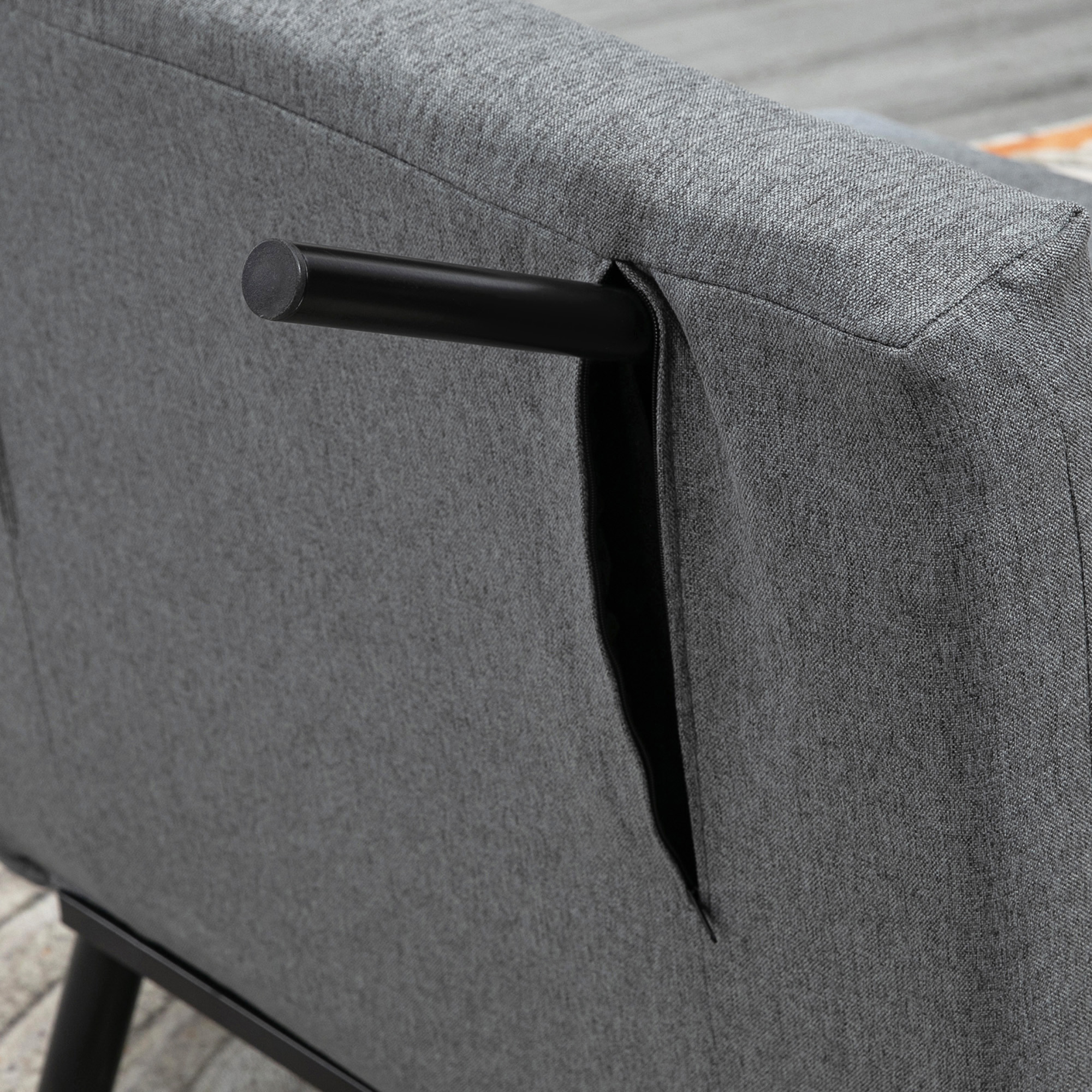 HOMCOM Opklapbed, slaapstoel, verstelbare rugleuning, staal, linnenlook, zwart, 75 x 70 x 75 cm