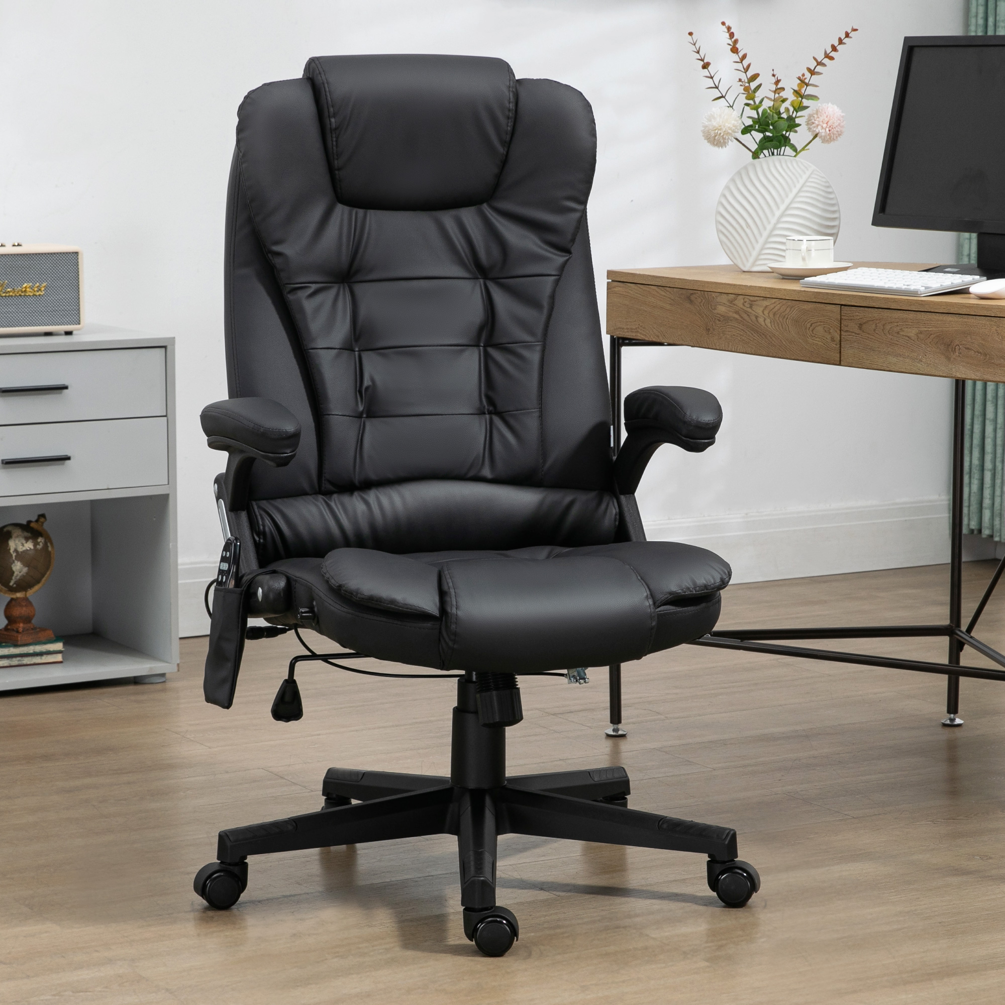 HOMCOM® directiestoel met massagefunctie bureaustoel kantoorstoel gaming stoel massagestoel met warmtefunctie vibratie op 6 punten draaibaar zwart