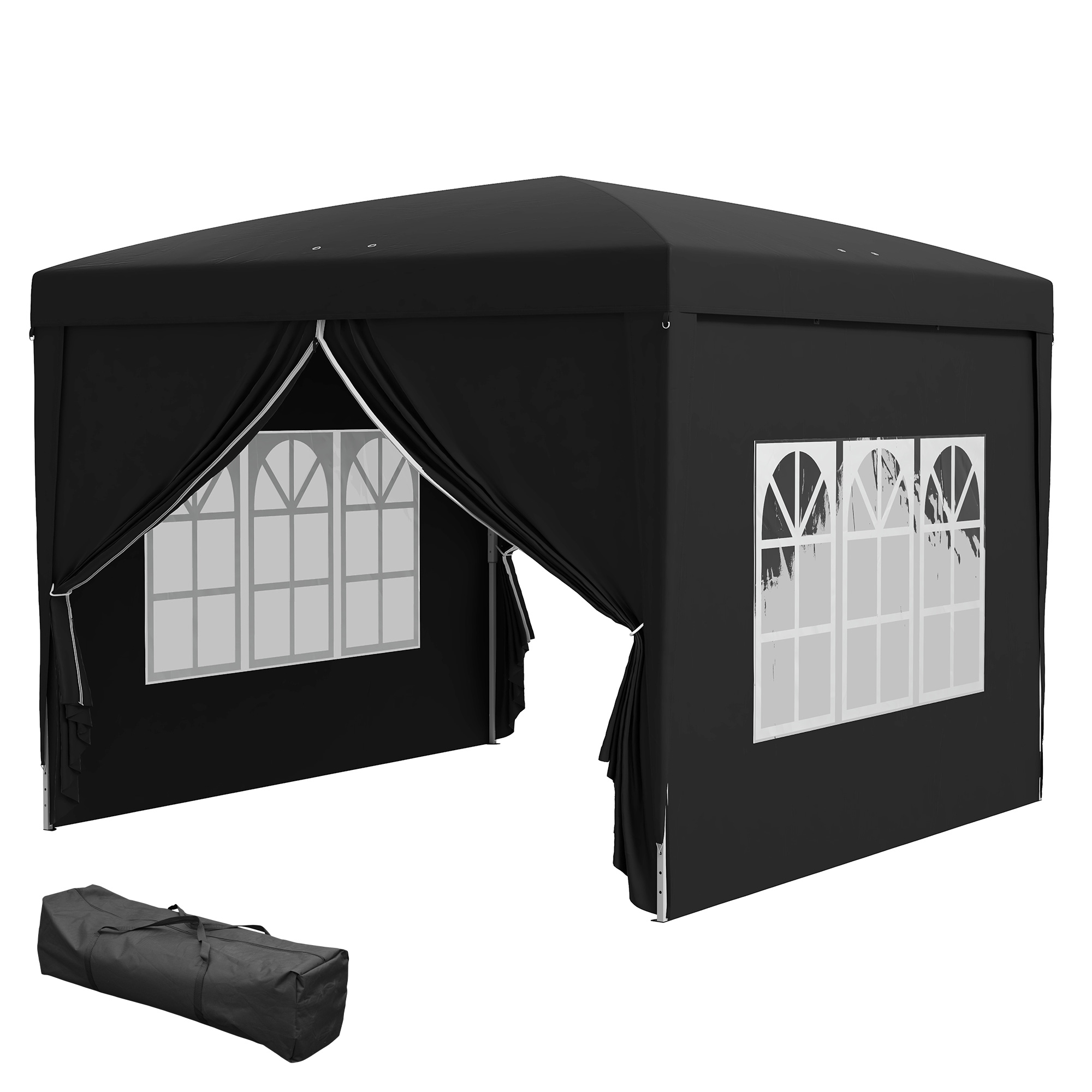 Outsunny 3 x 3 m Paviljoen met 4 Zijwanden, Ramen, Feesttent met UV-Bescherming, Tuinpaviljoen incl. Draagtas, Staal, Zwart
