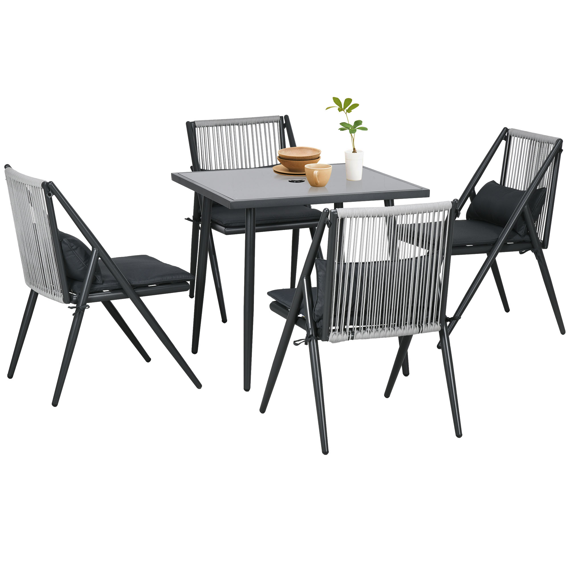 Outsunny 5-delige tuinmeubelset, tuinset, weerbestendig, 80 cm x 80 cm x 75 cm, donkergrijs
