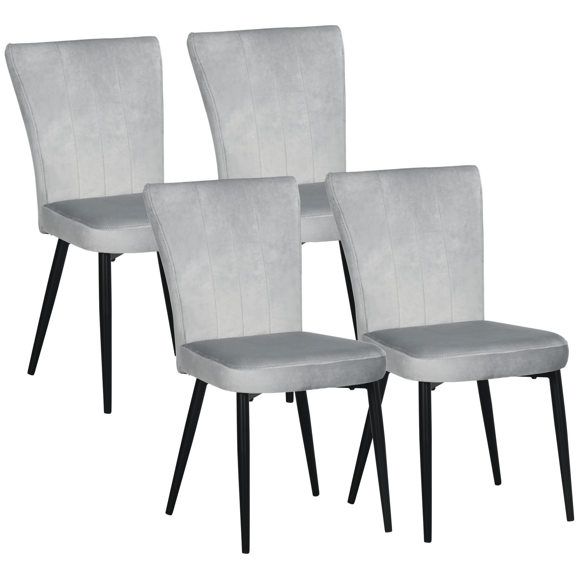 HOMCOM Set van 4 eetkamerstoelen, accentstoelen voor keukens en eetkamers, stoelenset, velourslook, lichtgrijs+zwart