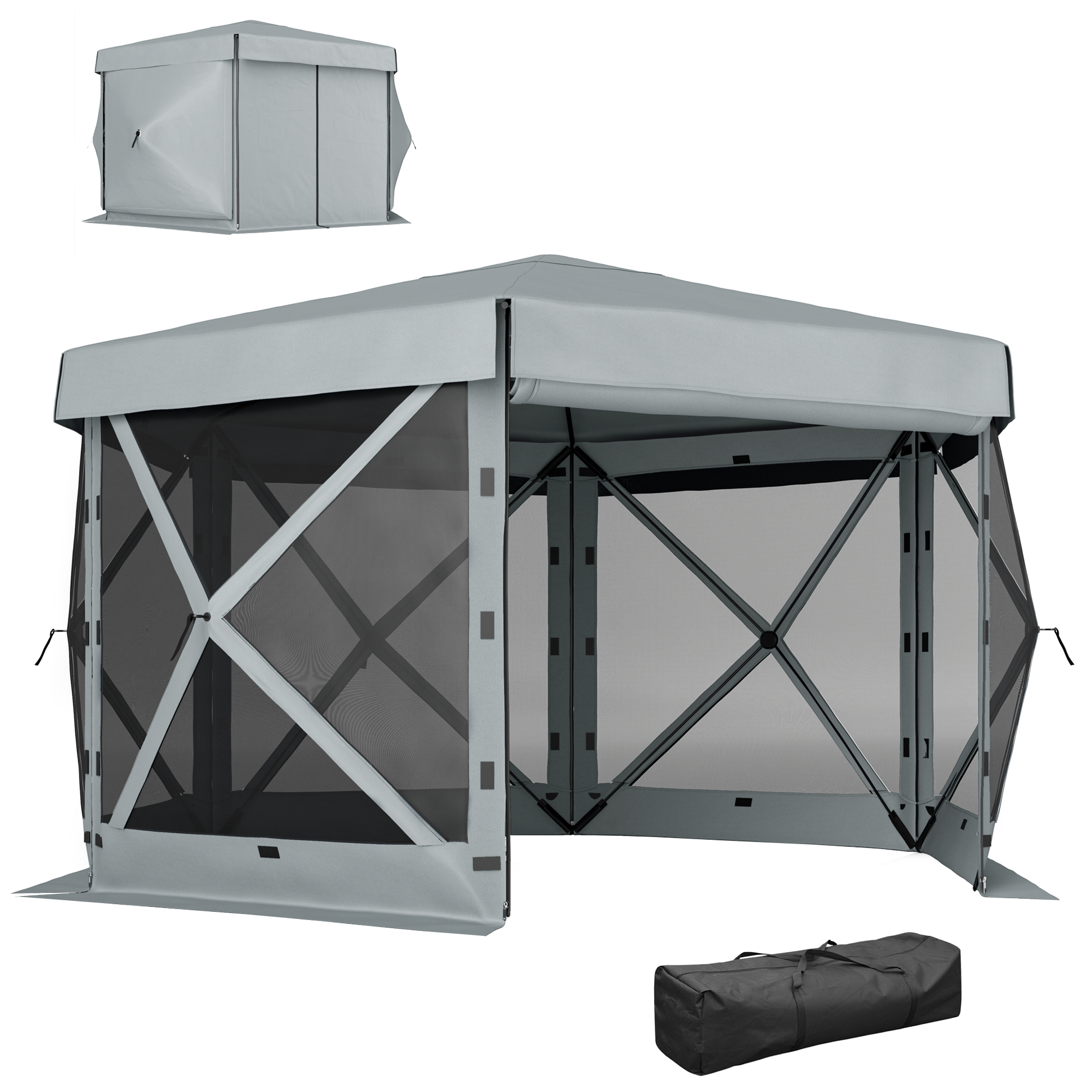 Outsunny Tuin-Paviljoen, Tuintent met 5 Gaaswanden en Draagtas, Waterdicht, UV-bestendig, Partytent, Lichtgrijs