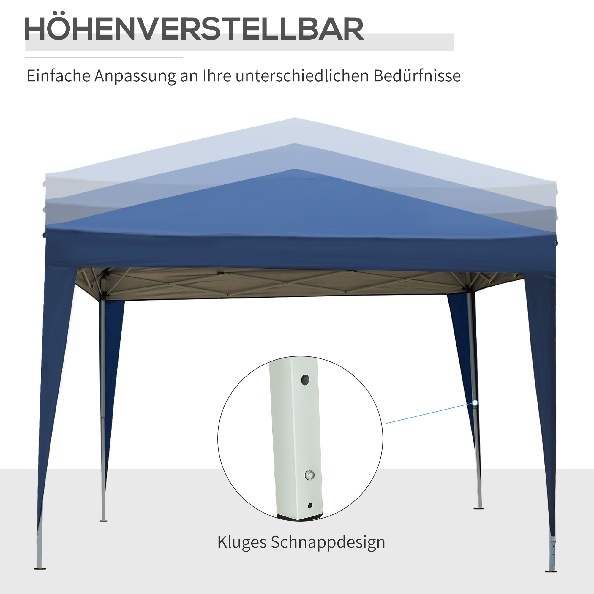 Outsunny Paviljoen, Partytent, 4 afneembare zijwanden, 2 ramen, metalen frame, 2,95 x 2,95 m, Blauw