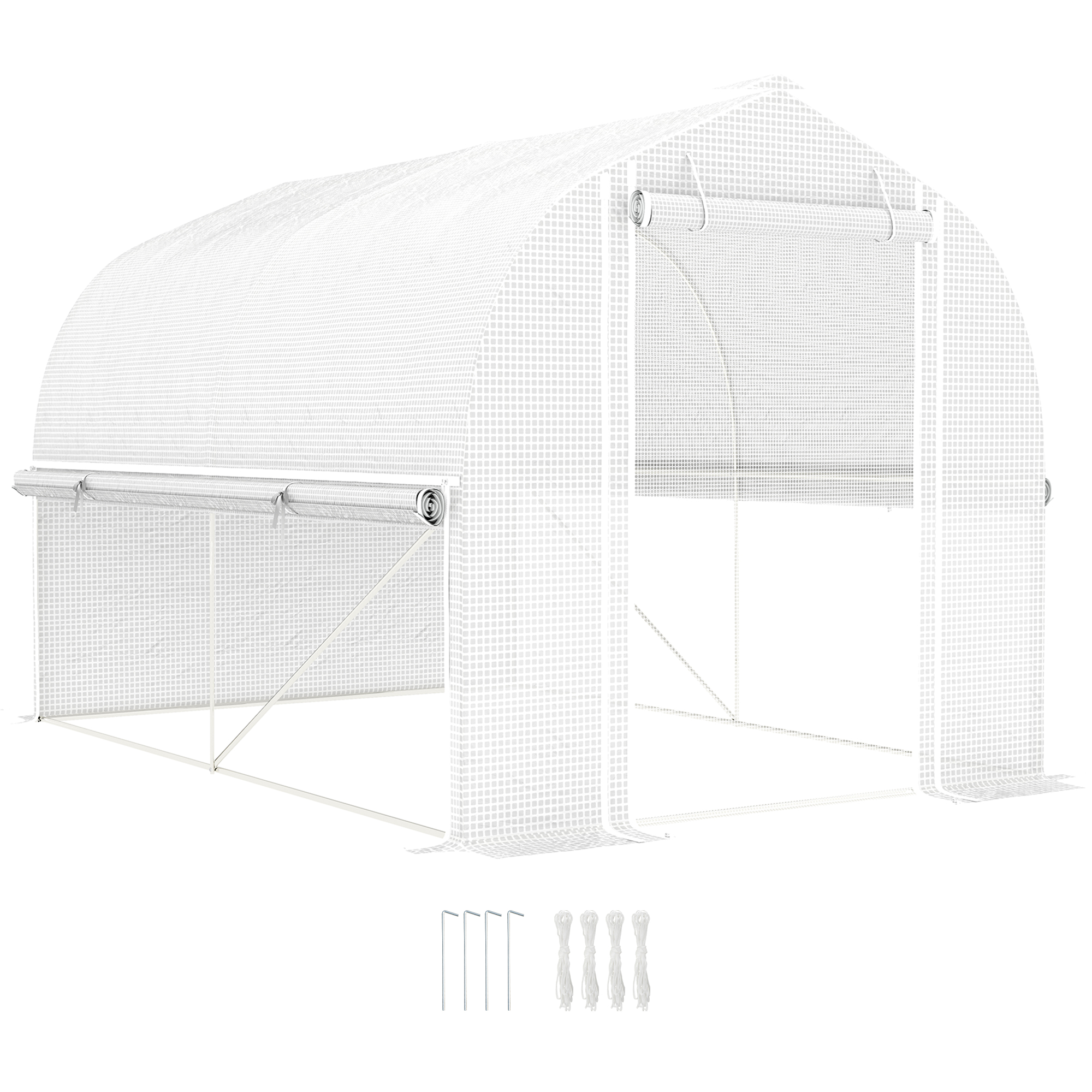 Outsunny 3 x 2 x 2 m Polytunnel-Kas met Oprolbare Zijwanden, UV-resistente Kunststoffolie en Stalen Frame, Wit