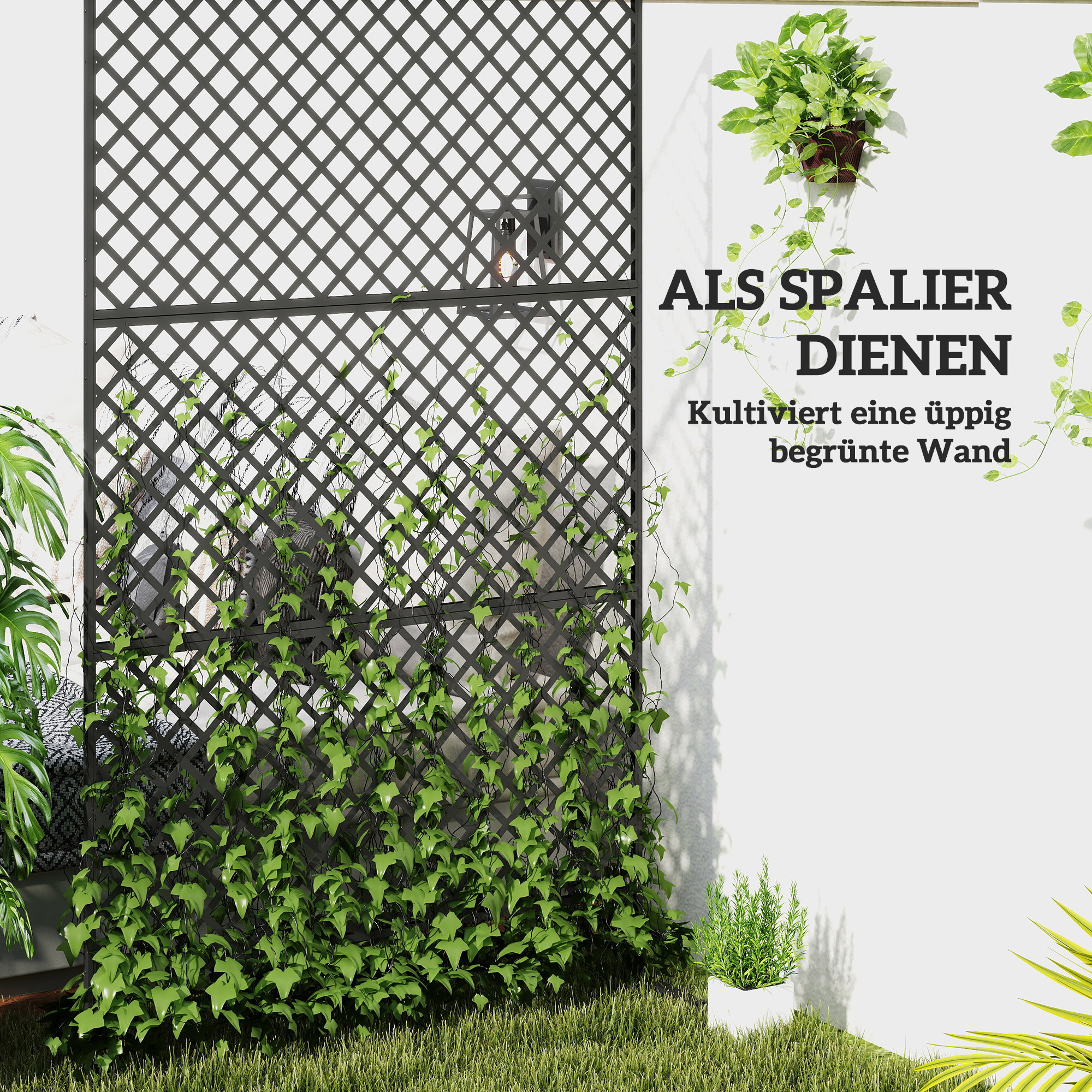 Outsunny Buitenruimteverdeler, Metalen Schermmuur voor Terras, Veranda, Tuin, Vrijstaand Klimrek, Staal, Zwart