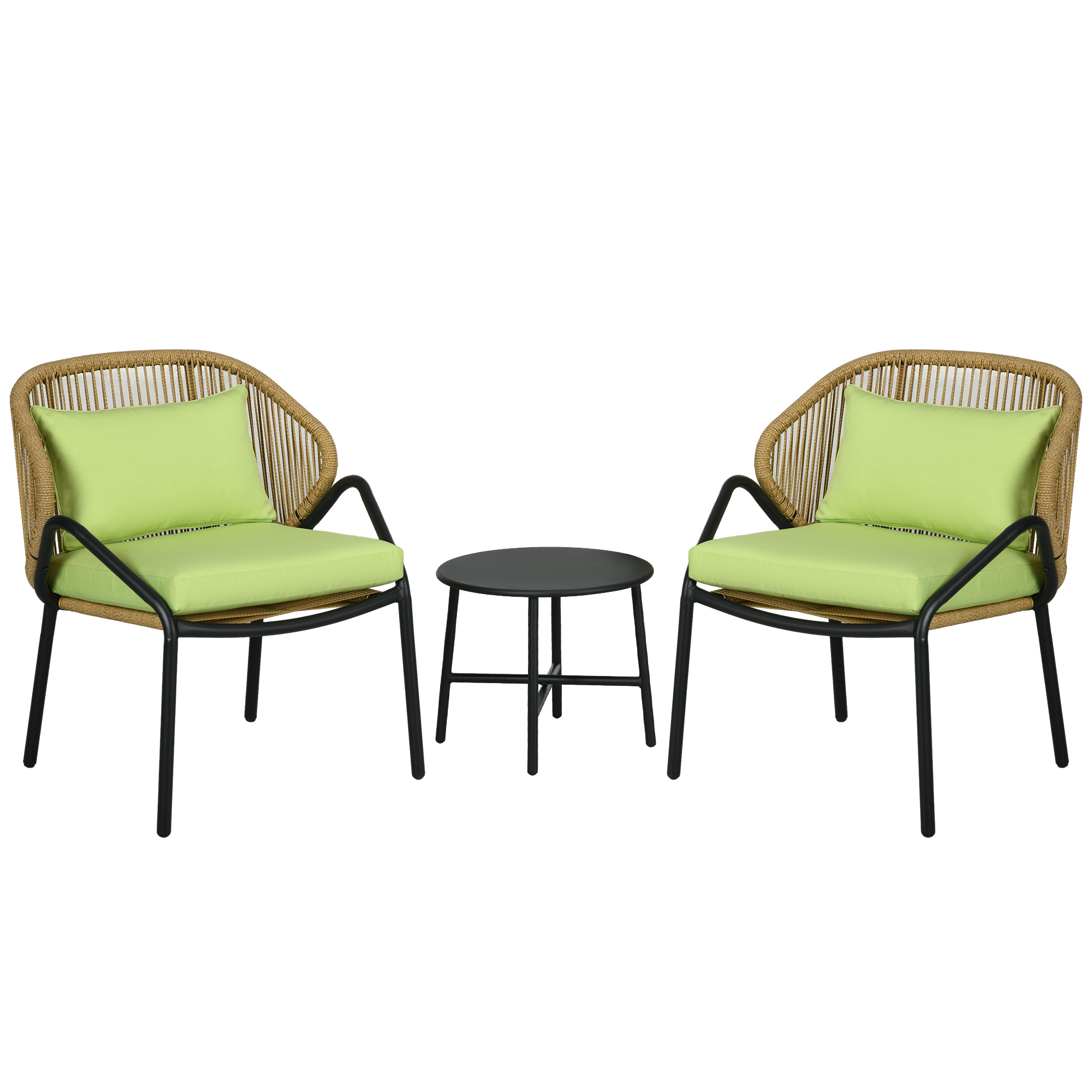 Outsunny Rattan Terrasmeubelset, 3-delig, zit- en rugkussens, kunstrattan, metalen frame, groen