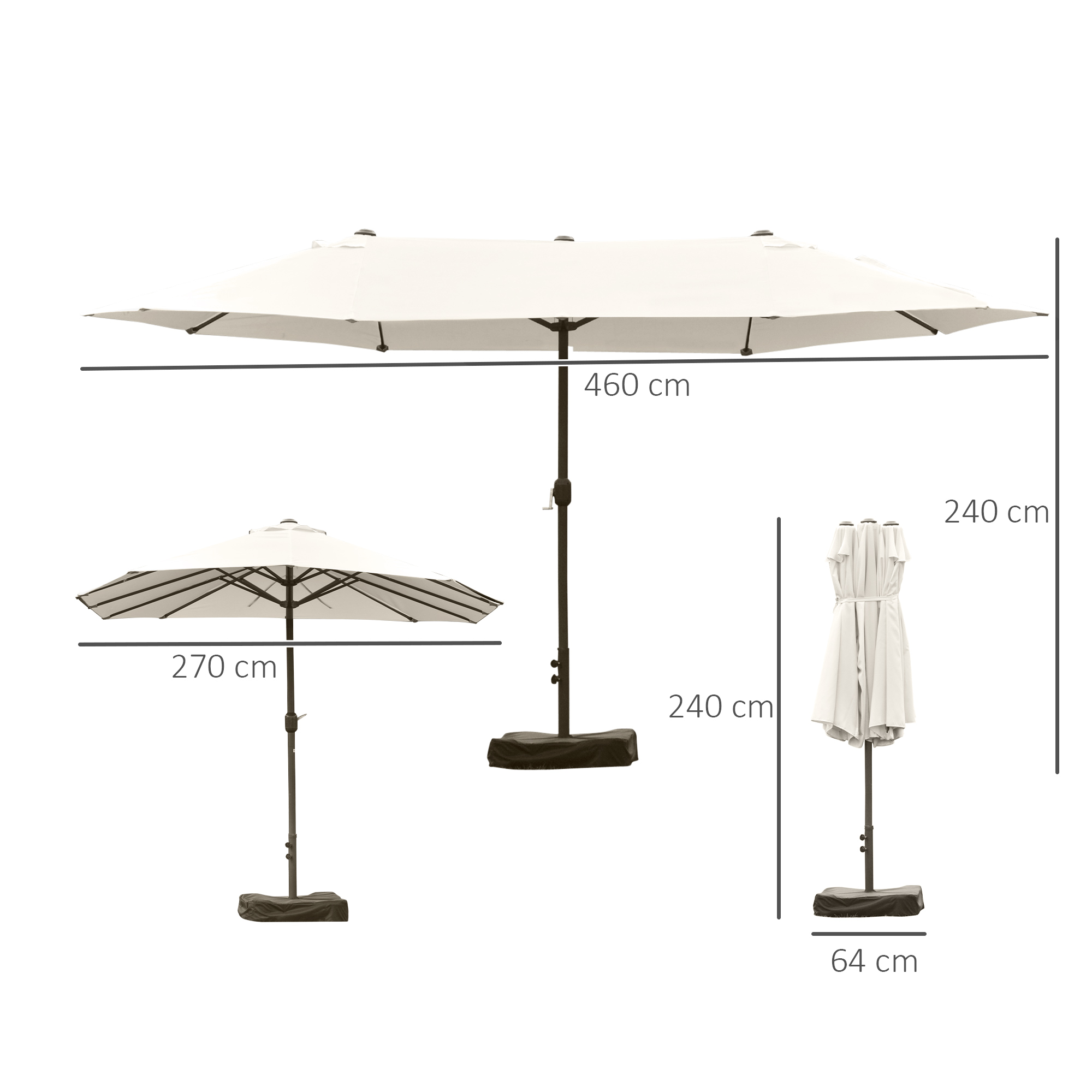 Outsunny dubbele parasol met paraplubak, crèmewit, 4,6 x 2,7 cm