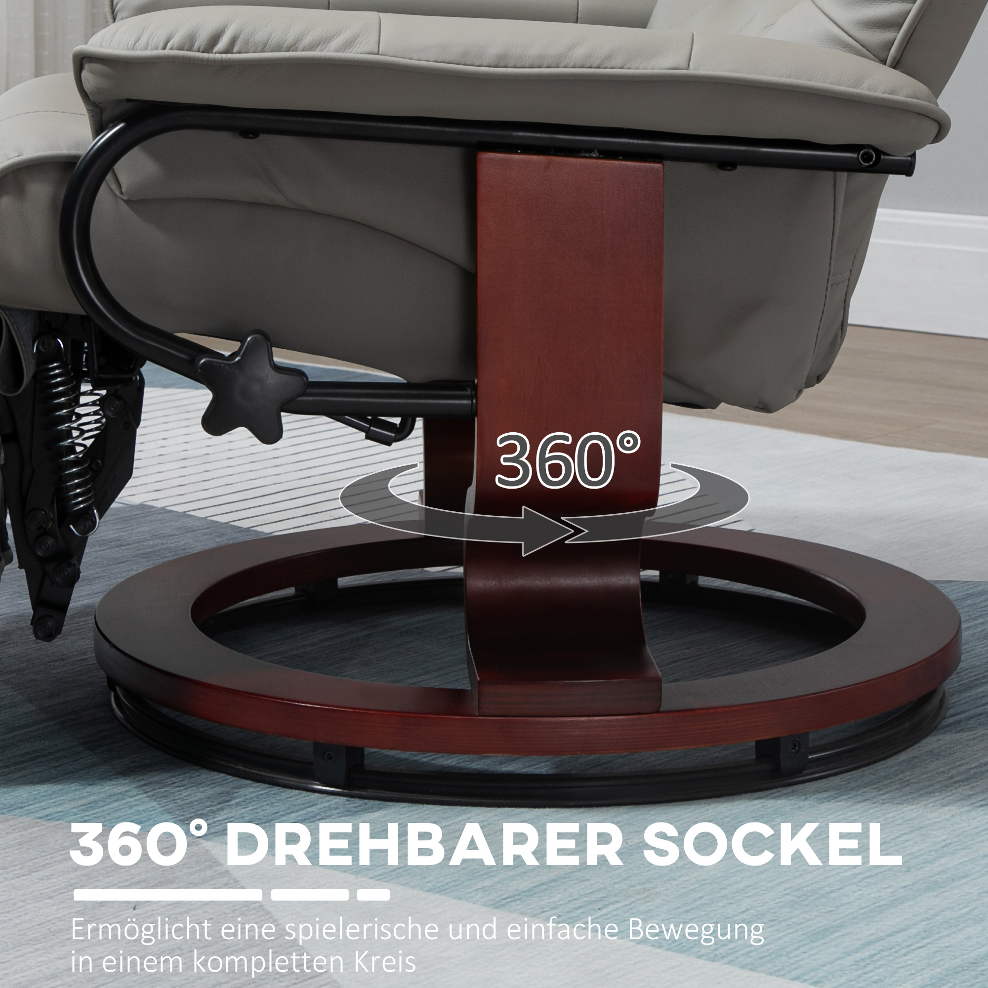 HOMCOM Relaxstoel Televisiestoel Ligstoel Kunstleder 360° Draaistoel 145° Kantelbaar Grijs 78 x 87 x 100 cm