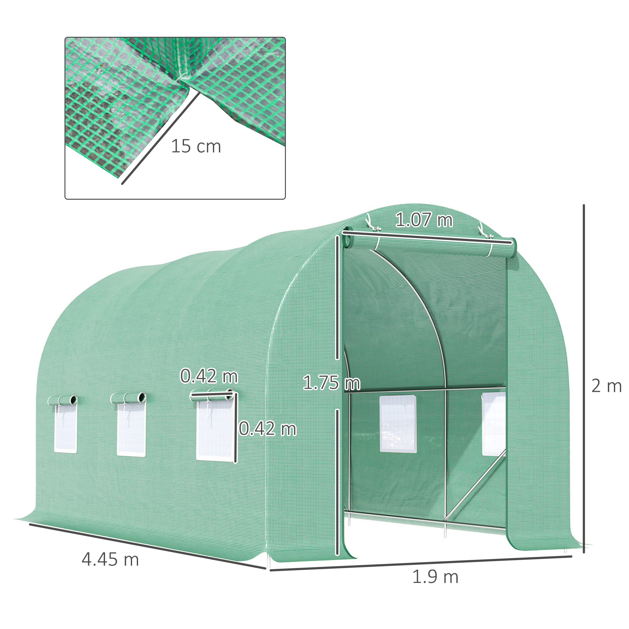 Outsunny Ruime Kas voor Elk Seizoen - Groen 445 x 190 x 200 cm