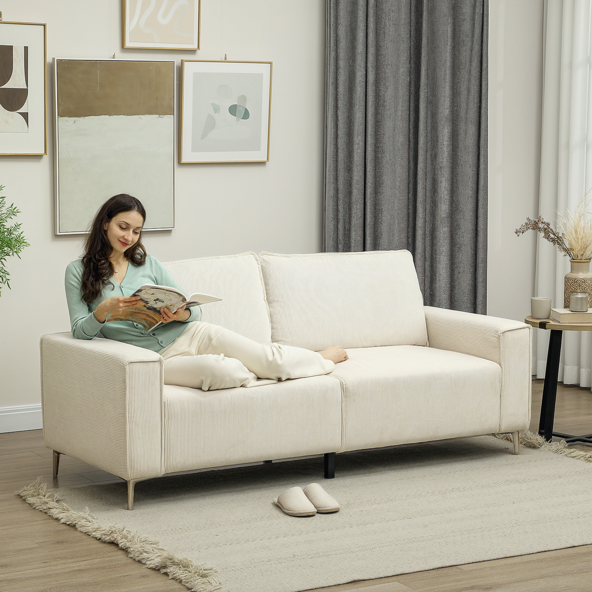 HOMCOM Modern 3-zits bank, Zachte bank met rugkussens, Gepolsterde sofa voor woonkamer, slaapkamer, thuiskantoor, Crèmewit