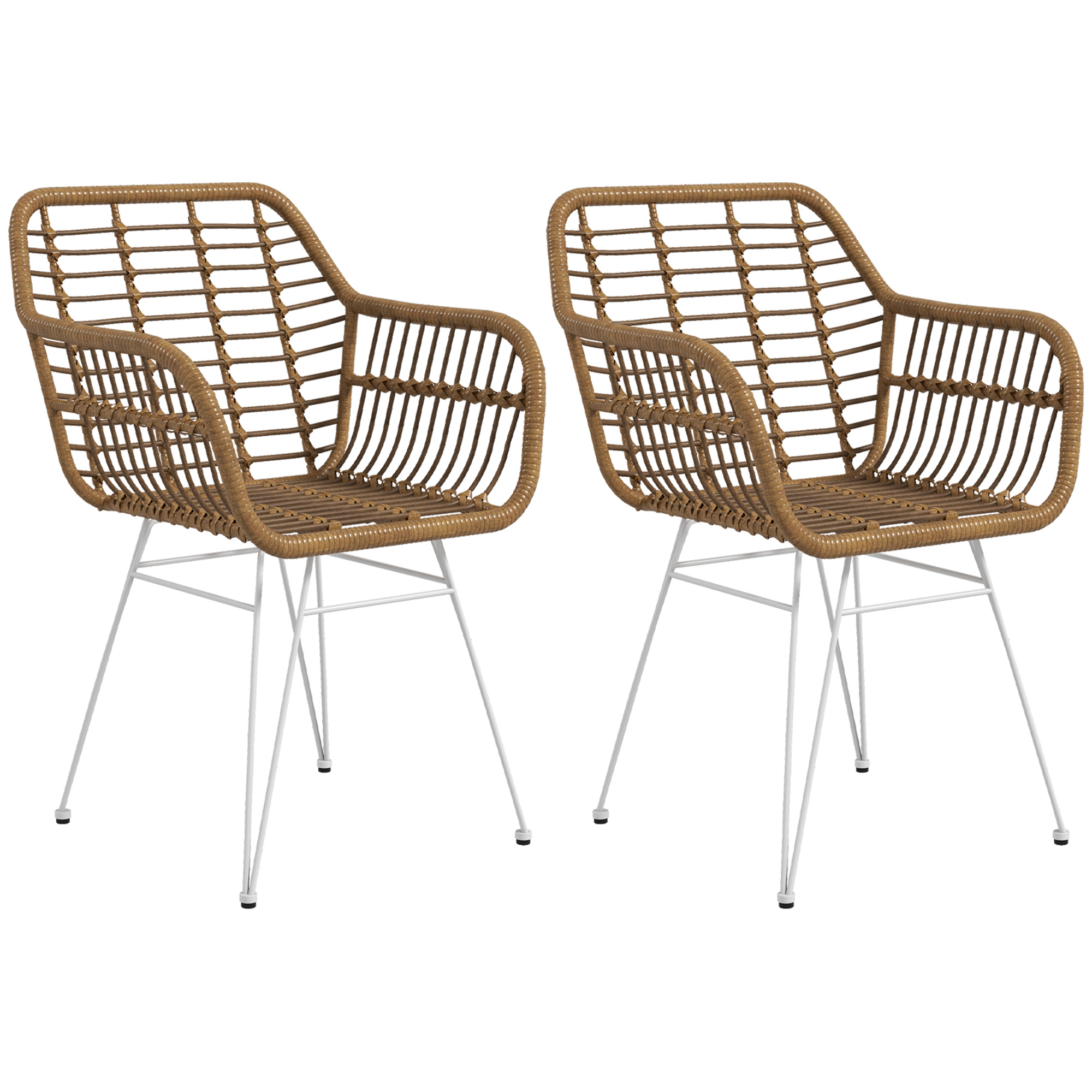 HOMCOM 2-delige set stoelen in Boho-stijl, keukenstoelen, PE-Rattan, 56 x 60 x 79 cm, Natuur + Wit