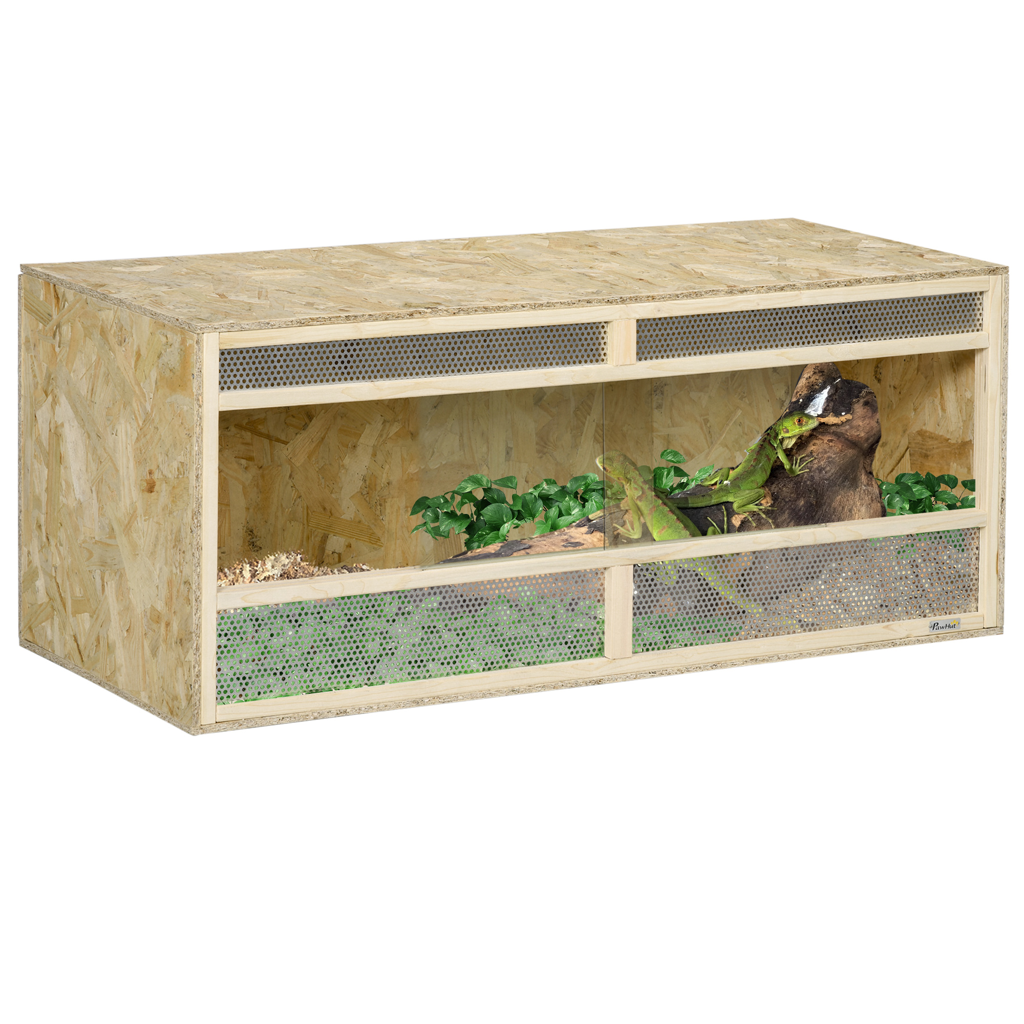 PawHut Terrarium voor Reptielen/Amfibieën, met Glazen Schuifdeuren, Ventilatiegrill, 120x50x50cm