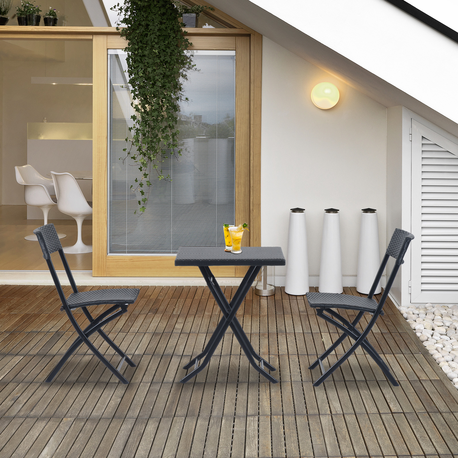 Outsunny 3-delig poly-rotan Bistro zitgroep tafel-stoel set tuinset tuinmeubels