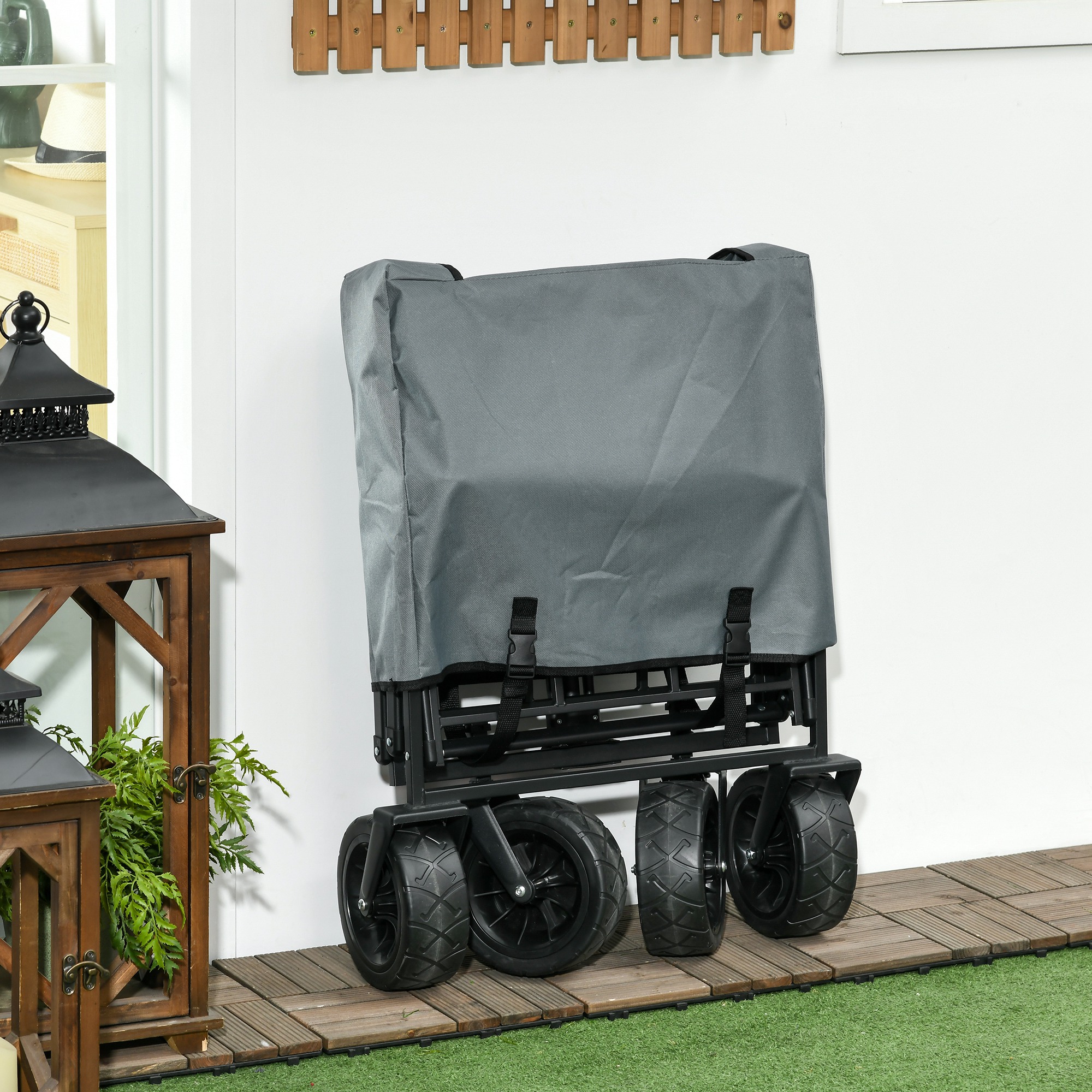 Outsunny Opvouwbare Bolderkar met Koeltas - Stalen Frame - Draagvermogen tot 100 kg - Afmetingen 113x57x77-100 cm - Donkergrijs