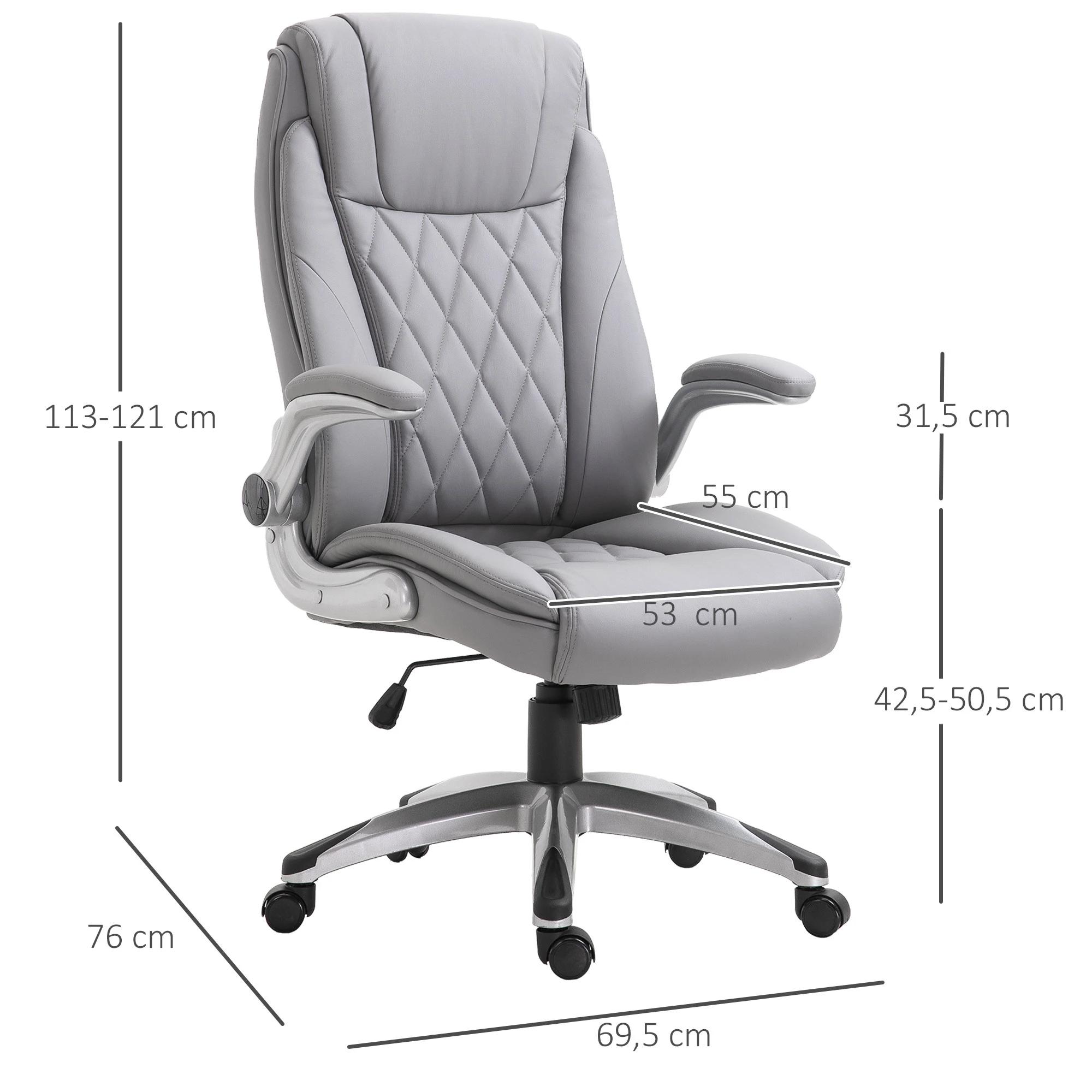 Vinsetto bureaustoel draaistoel computerstoel met kantelfunctie in hoogte verstelbaar kunstleer grijs 69,5 x 76 x 113–121 cm | Aosom.nl