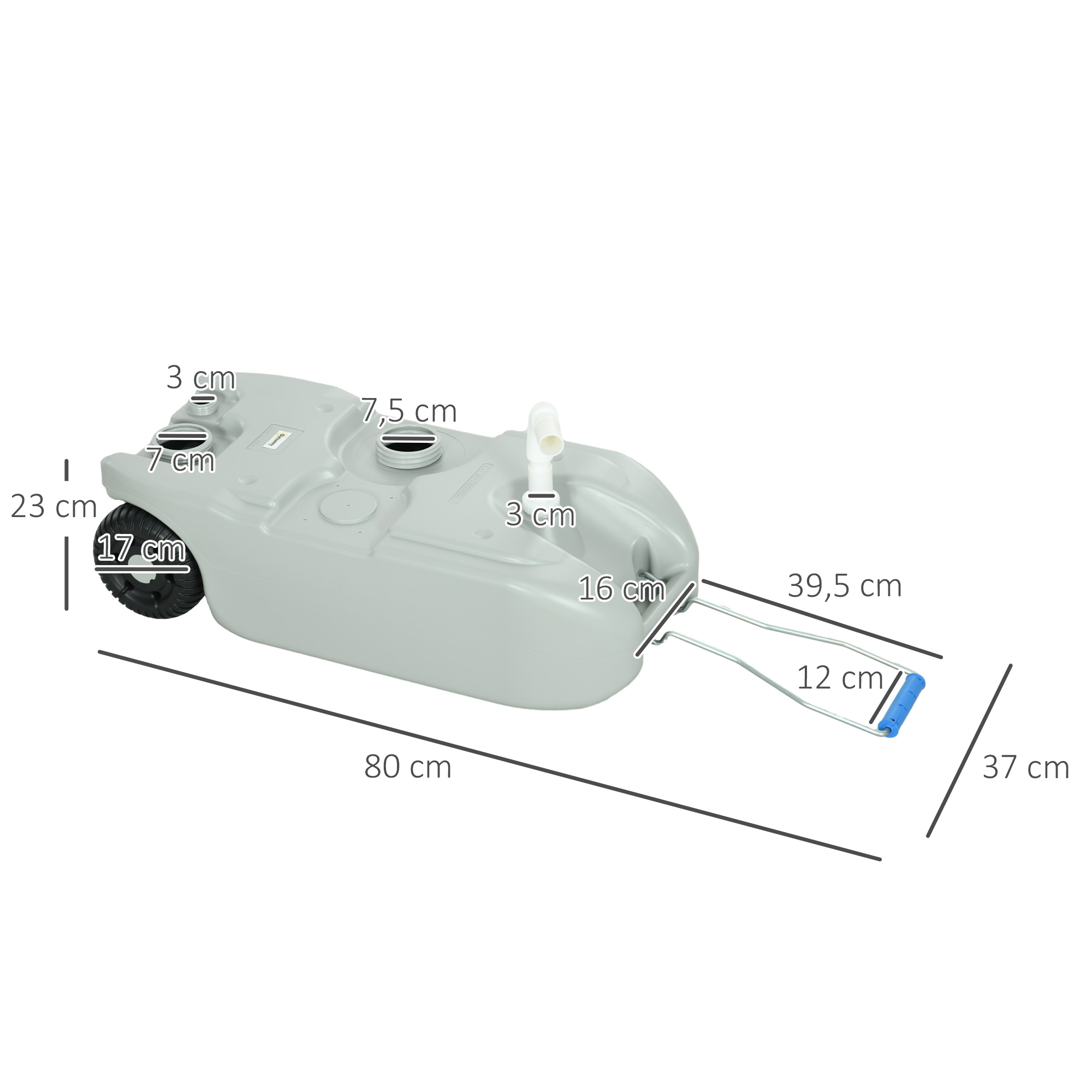 Outsunny Afvalwatertank, 40L, verrijdbaar, met slang, spatvrij, HDPE, 37x23x80cm, Grijs