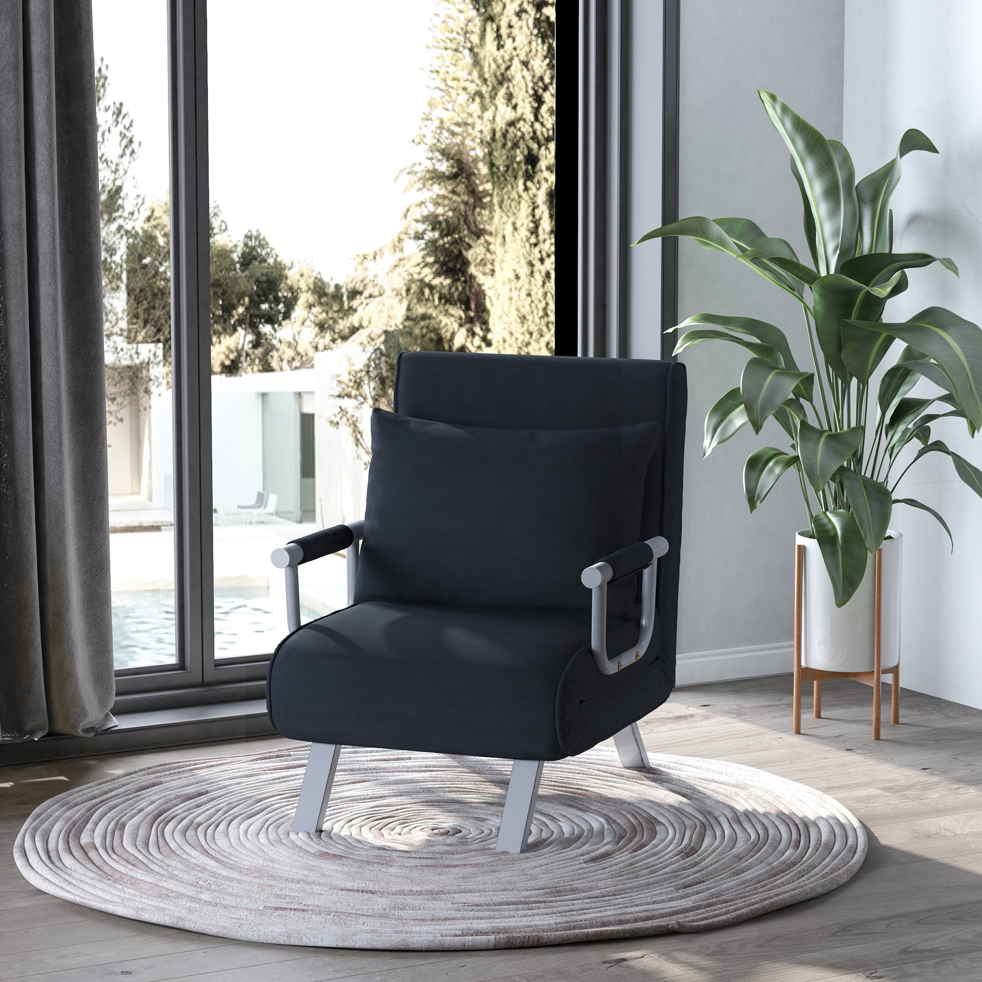 HOMCOM 3-in-1 slaapbank, logeerbed, fauteuil inclusief kussens, zwart