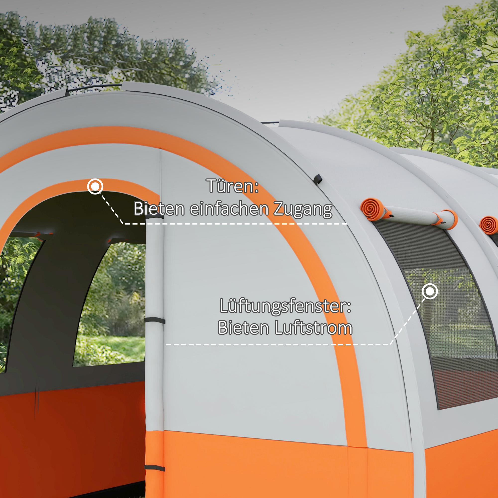 Outsunny Campingtent tot 6 Pers, FamilieTent, Aparte Ruimtes, Waterdicht, Crèmewit