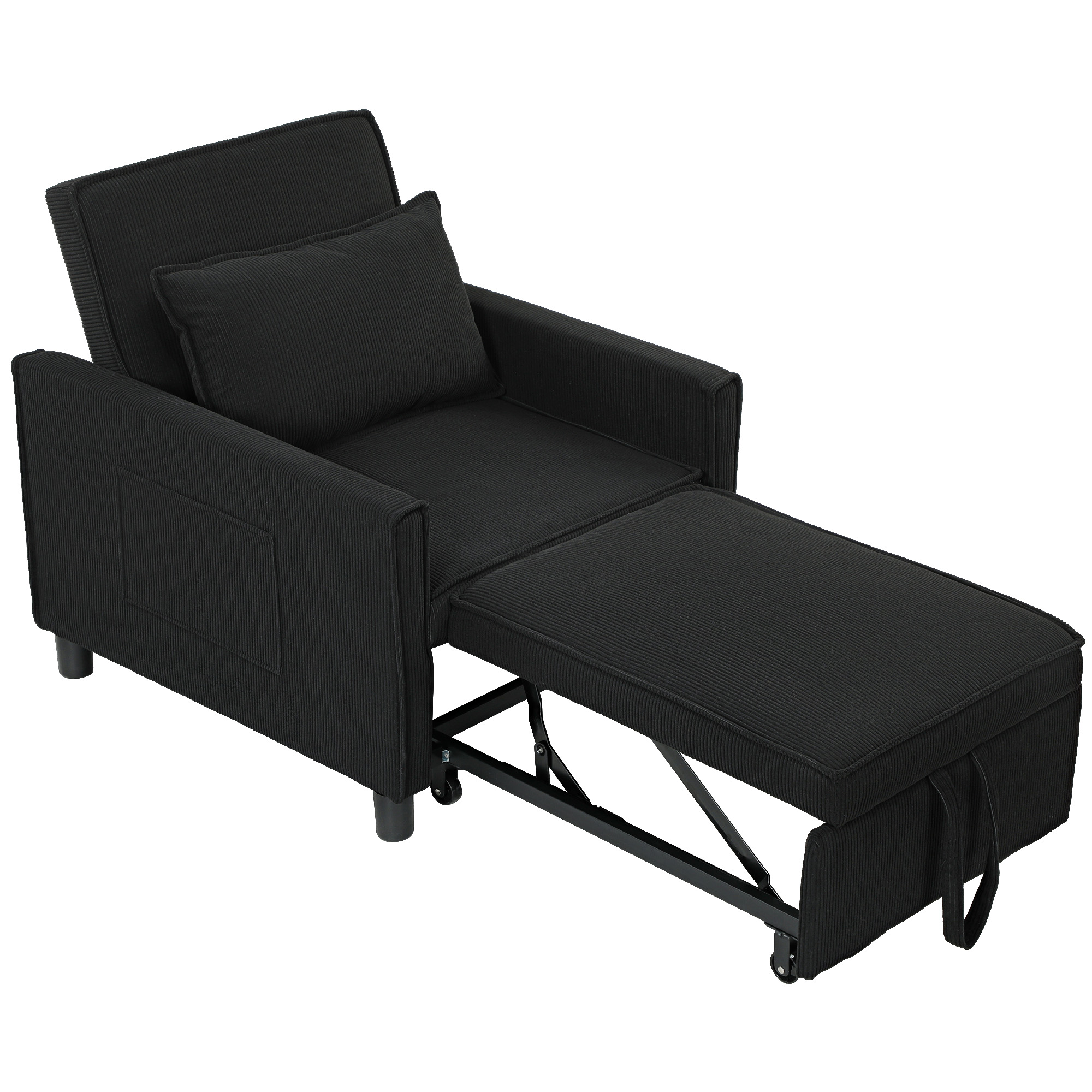 HOMCOM Slaapfauteuil, 3 standen verstelbare, Corduroy bekleding, tot 120 kg, Zwart