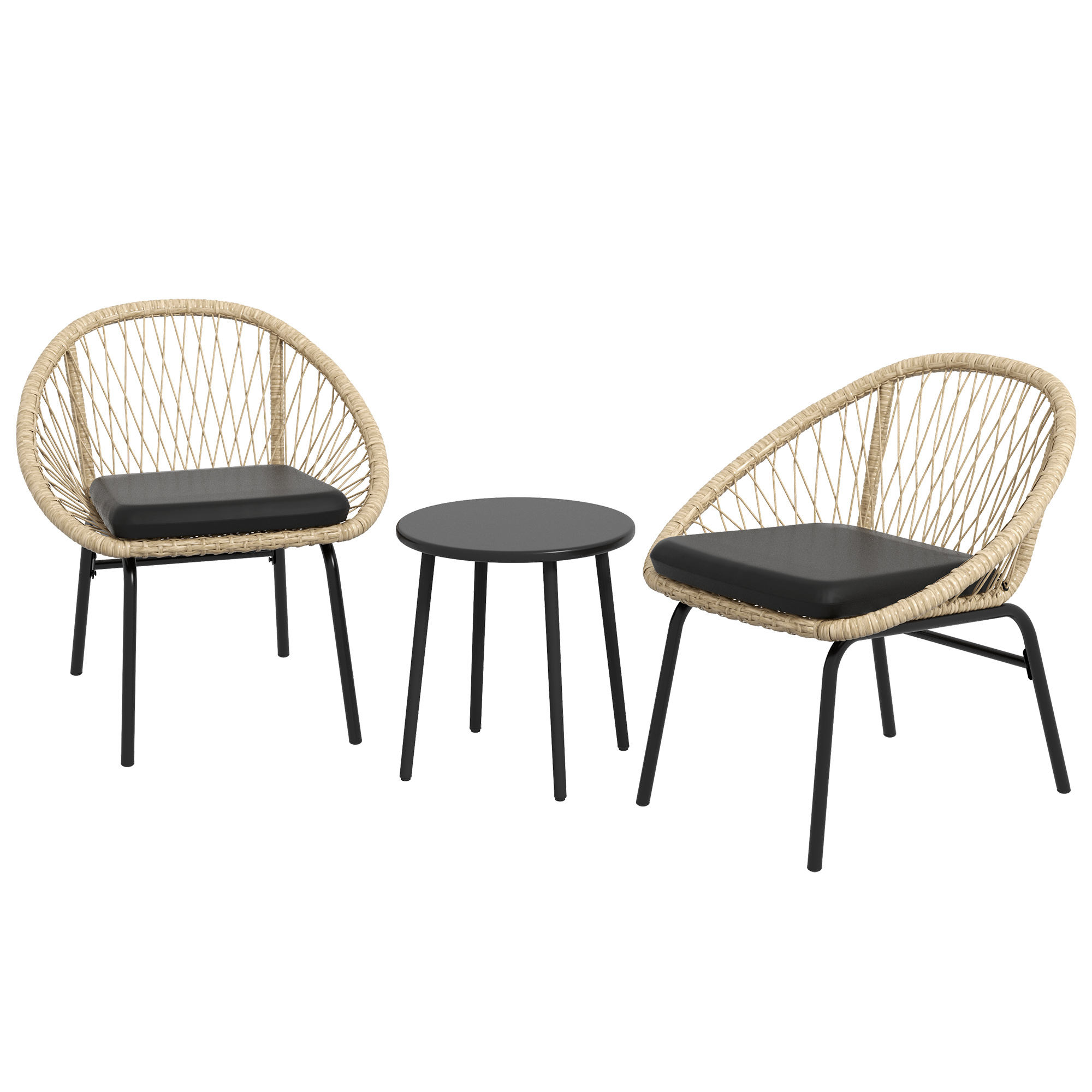 Outsunny Rieten Terrasmeubelset, Tuinmeubelset, 2 Stoelen & Tafel, Geel