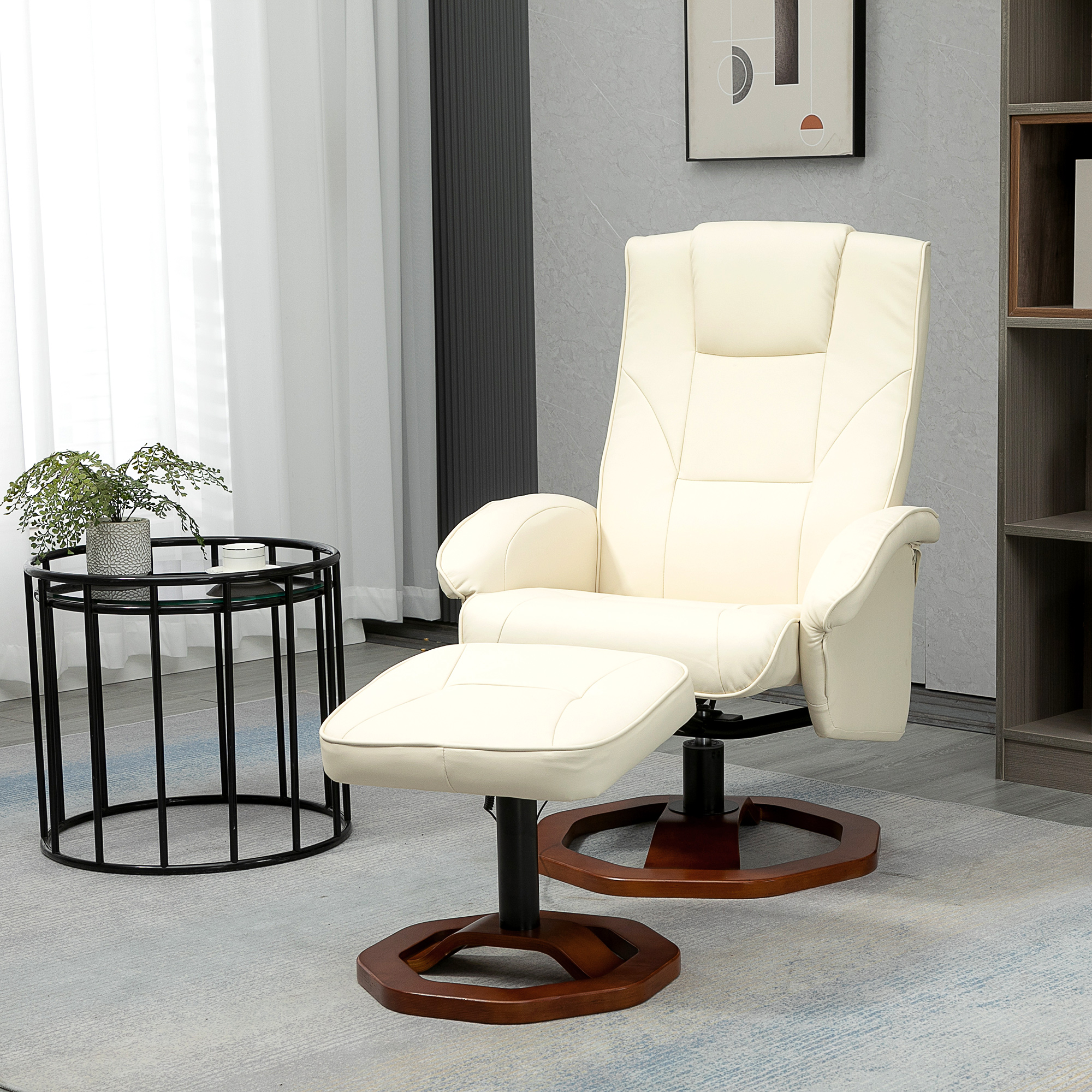 HOMCOM massagestoel, met voetenbank, 10 massagepunten, verstelbare functie, draaibare zitting, roomwit, 73 x 83 x 106 cm