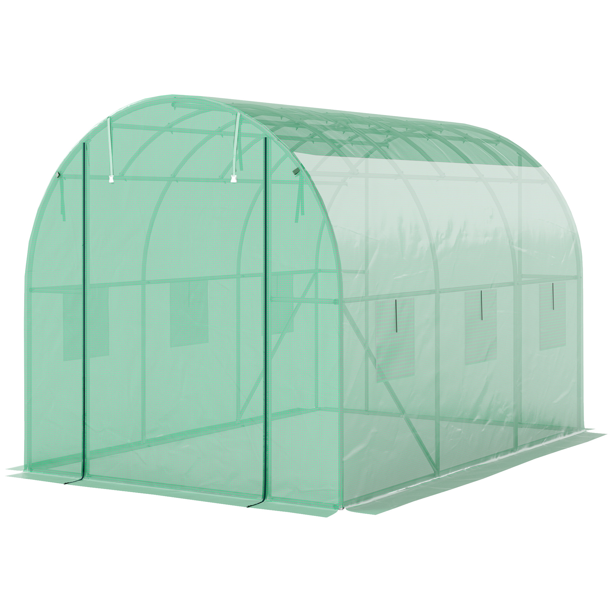 Outsunny Polytunnel Kas met Kunststof Afdekking en Stalen Frame, Beleefbare Kas met Roldeuren, Groen