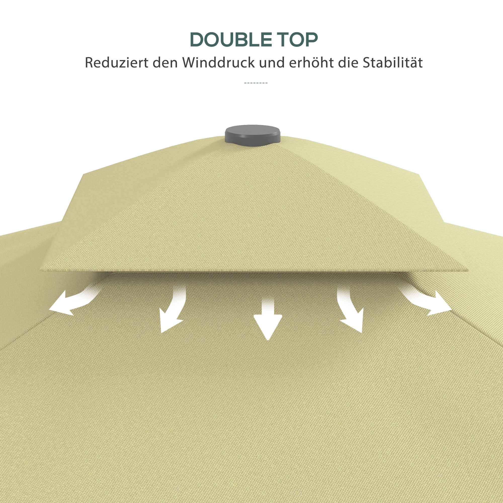 Outsunny Tuinparasol, zweefparasol, decoratieve rand, ventilatiedak, metalen frame, 2,4x2,4x2,6m, Beige