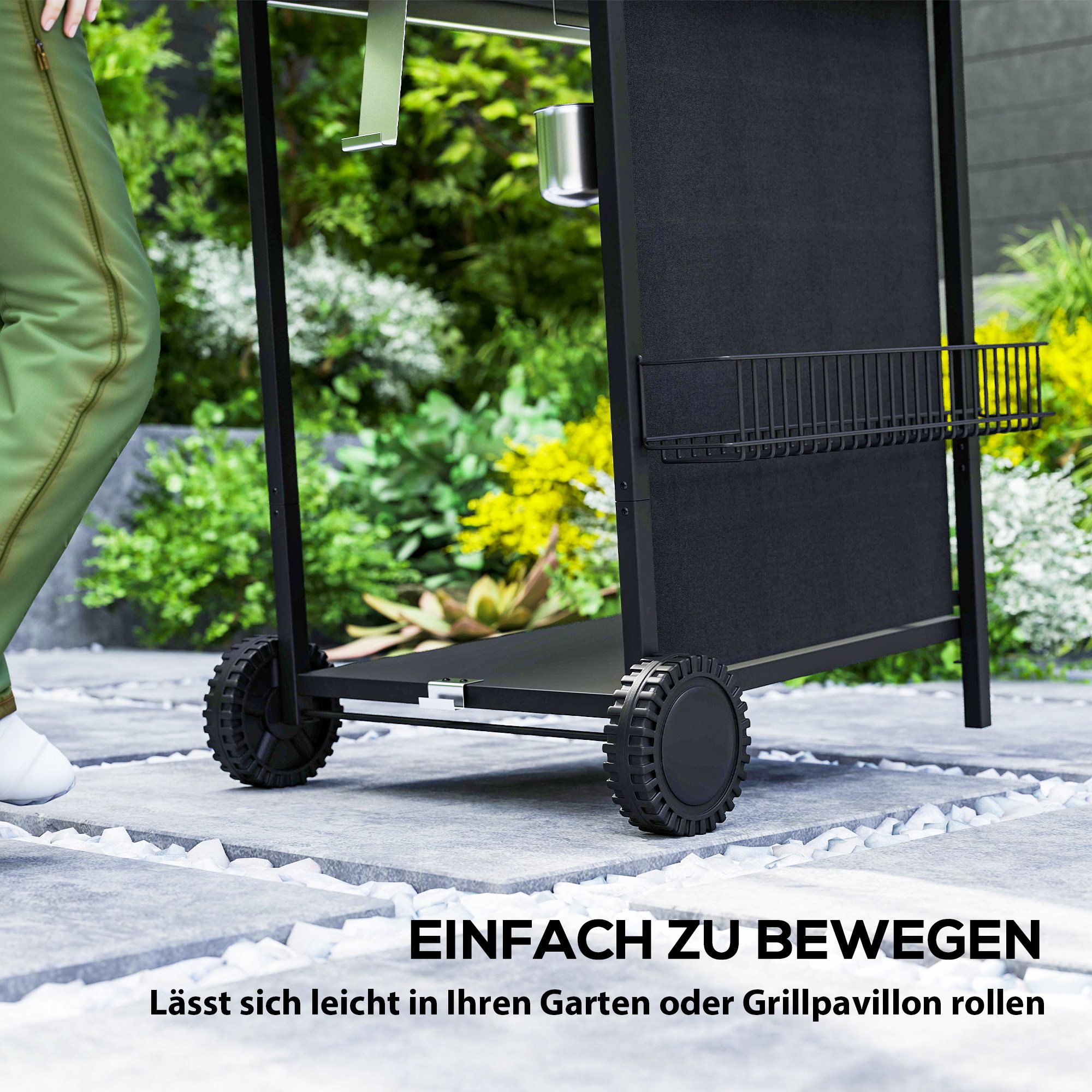 Outsunny Gasbarbecue 7 KW met 3 Branders, Zijbrander, Rollen & Deksel 107 x 54 x 96 cm Zwart