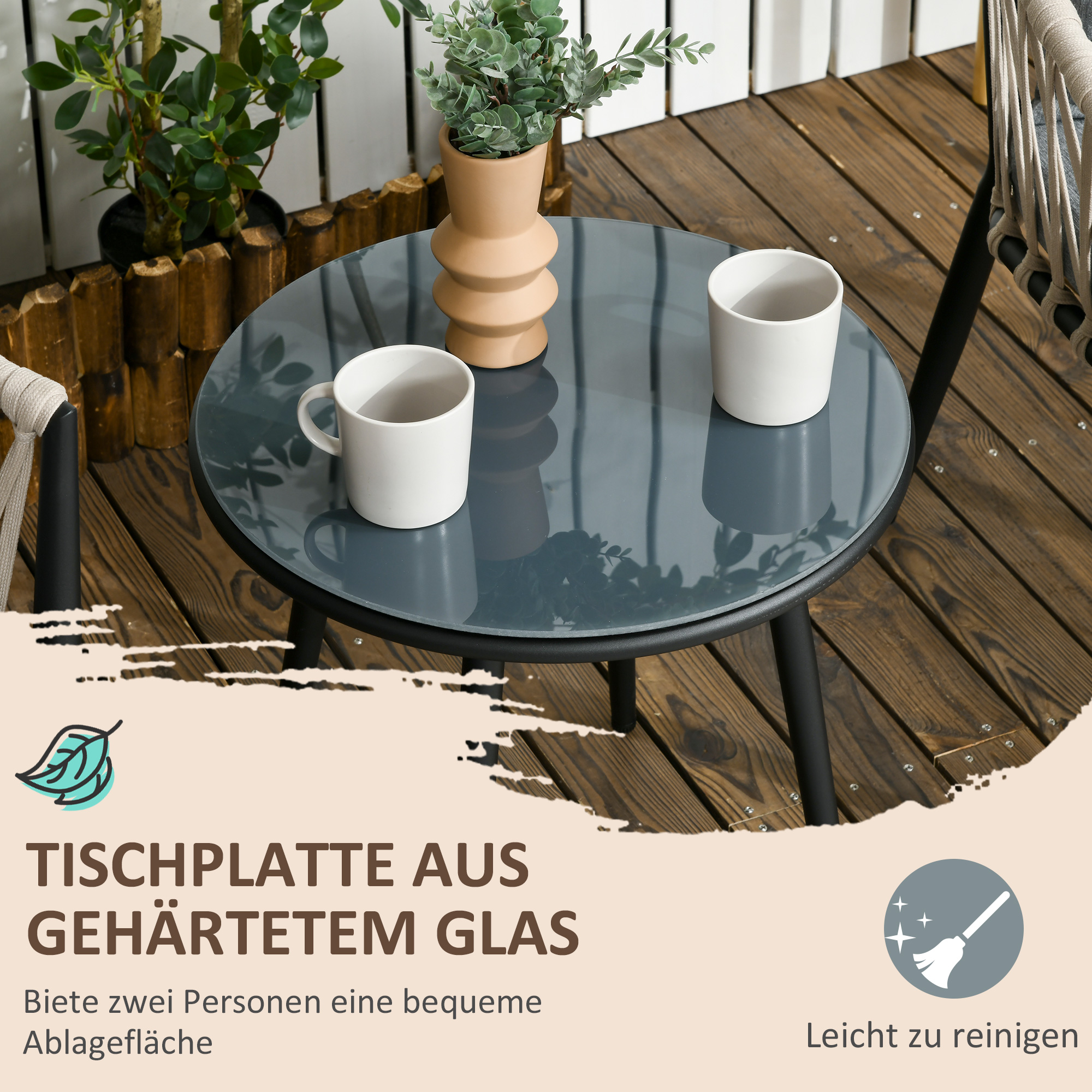 Outsunny 3 delen Tuinmeubelset, balkonset incl. 1 tafel, 2 stoelen staal, grijs
