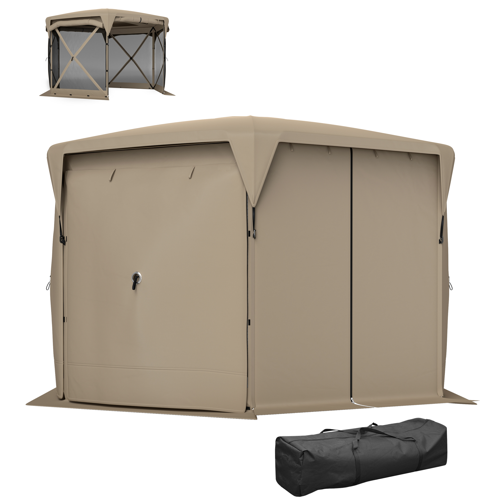 Outsunny 3 x 3,5 Pop-up Tuinpaviljoen met UPF30+ Bescherming, Netwanden, Draagtas, voor Tuinfeesten, Camping, Khaki