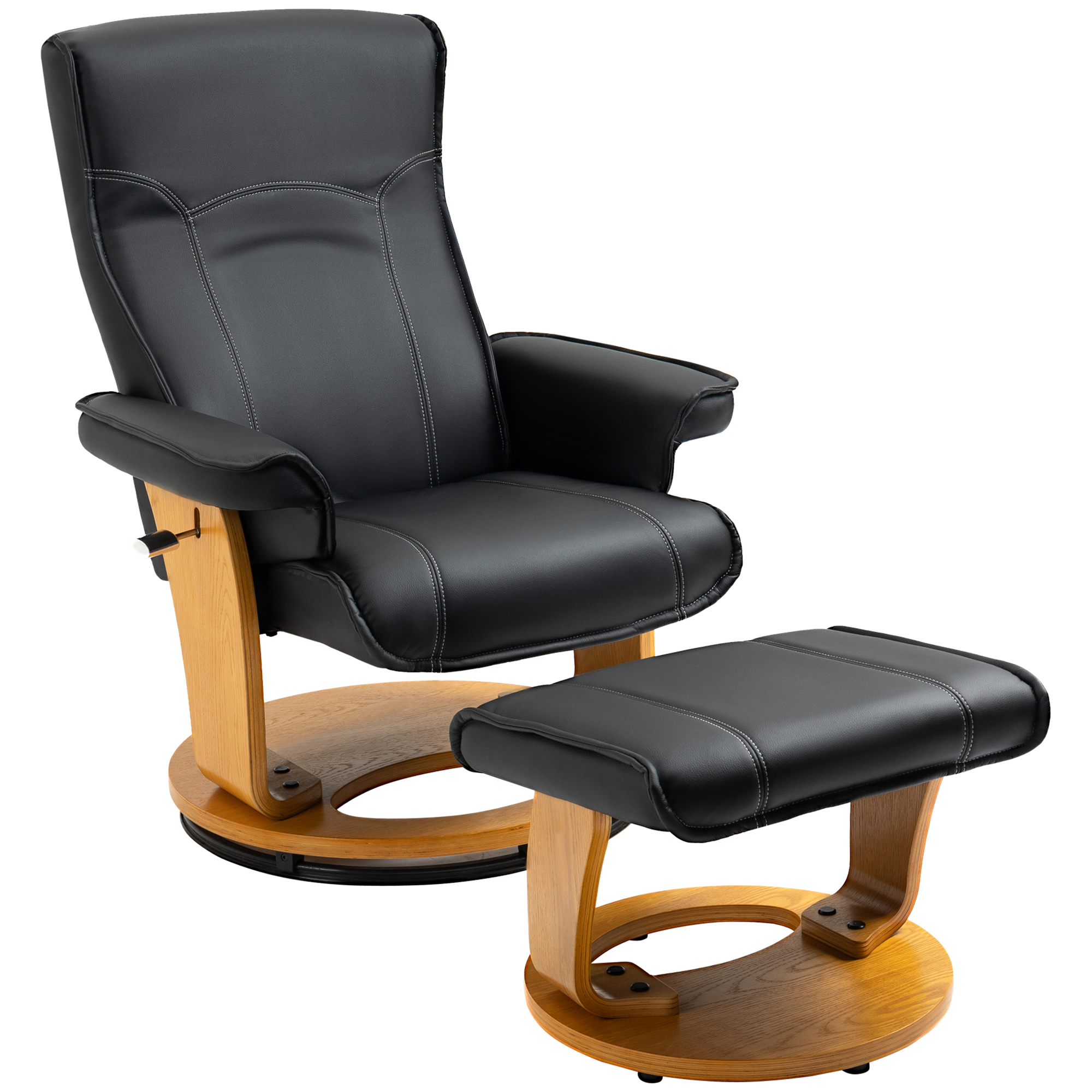 HOMCOM Fauteuil met voetenbank, tv-stoel, fauteuil, verstelbare rugleuning, 360° draaibaar, zwart+bruin