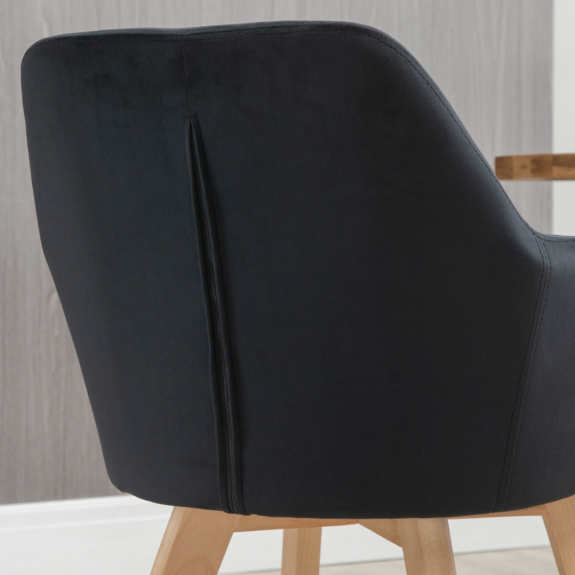 HOMCOM Eetkamerstoelen, 2-delig, modern ontwerp, velourslook, rubberhout, 54x57x80 cm, Zwart