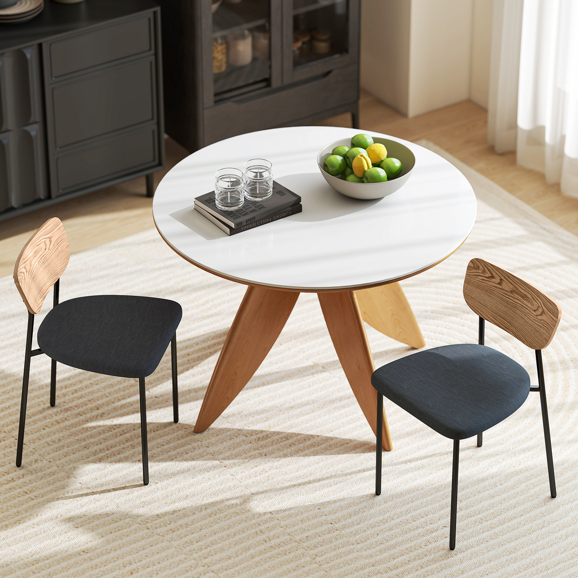HOMCOM Set van 2 eetkamerstoelen in linnen-look, armloos ontwerp, metalen poten, Grijs